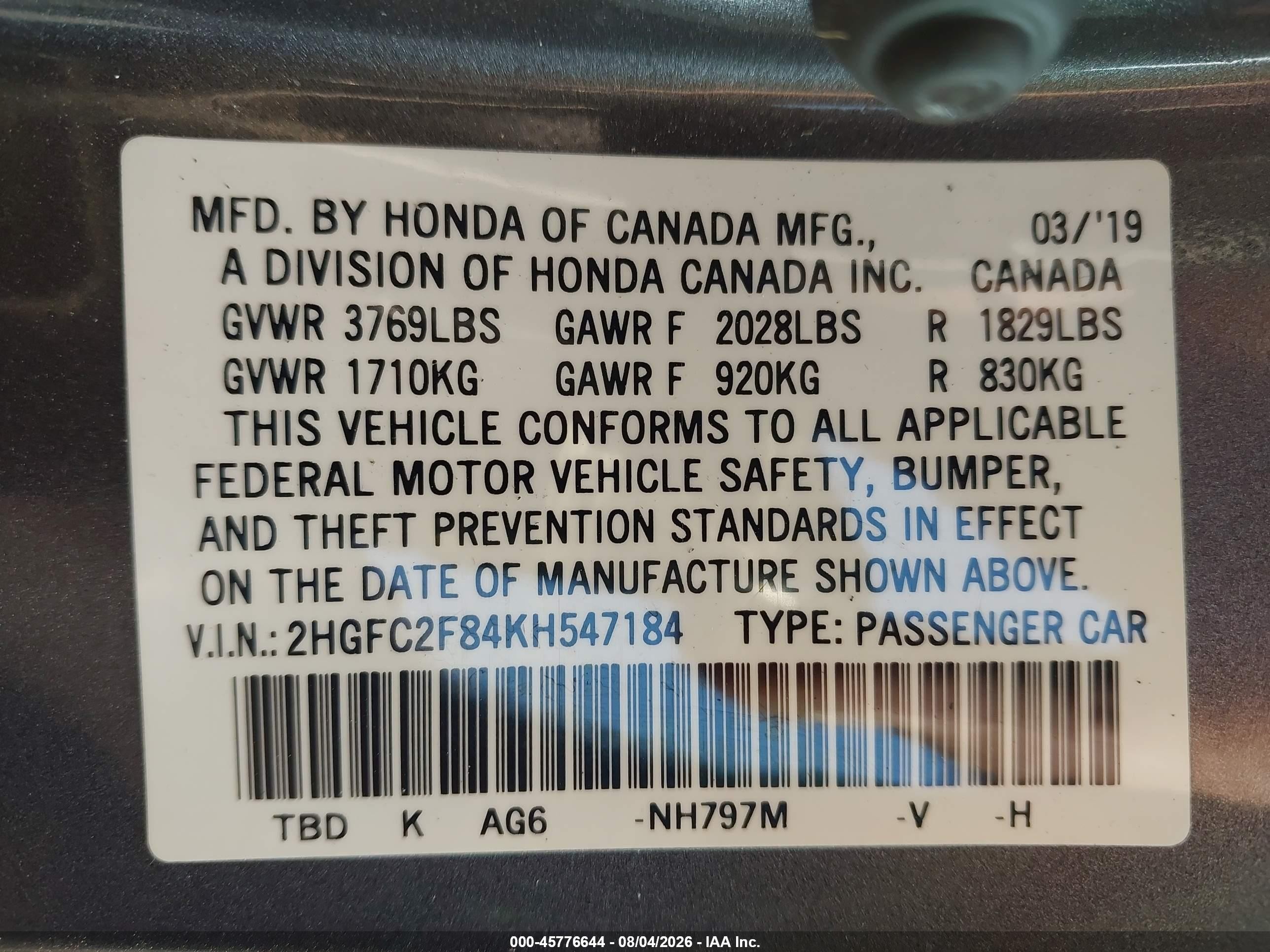 2019 Honda Civic Sport Gray vin: 2HGFC2F84KH547184