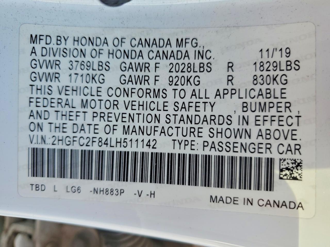 2020 Honda Civic Sport White vin: 2HGFC2F84LH511142