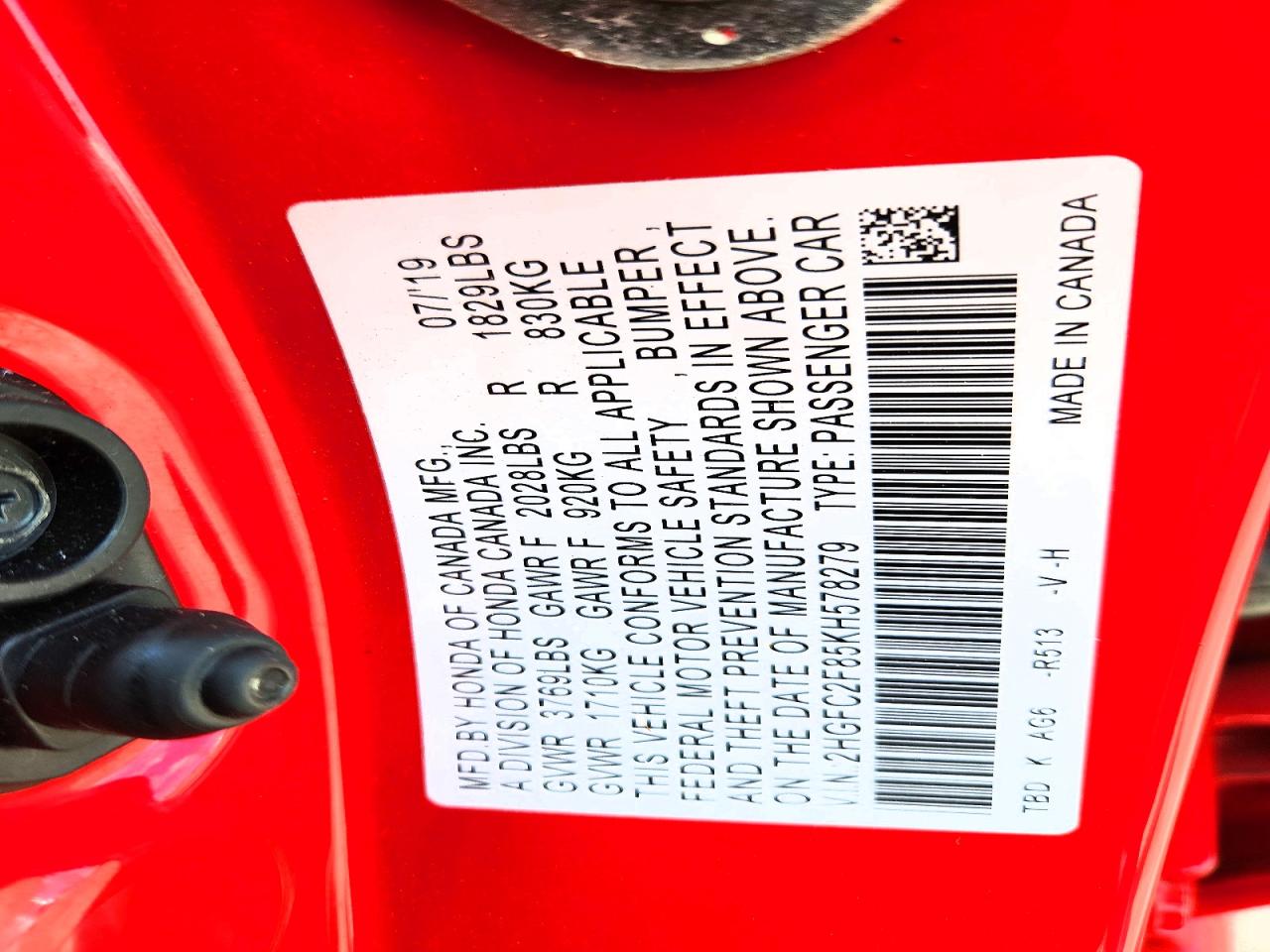 2019 Honda Civic Sport Red vin: 2HGFC2F85KH578279
