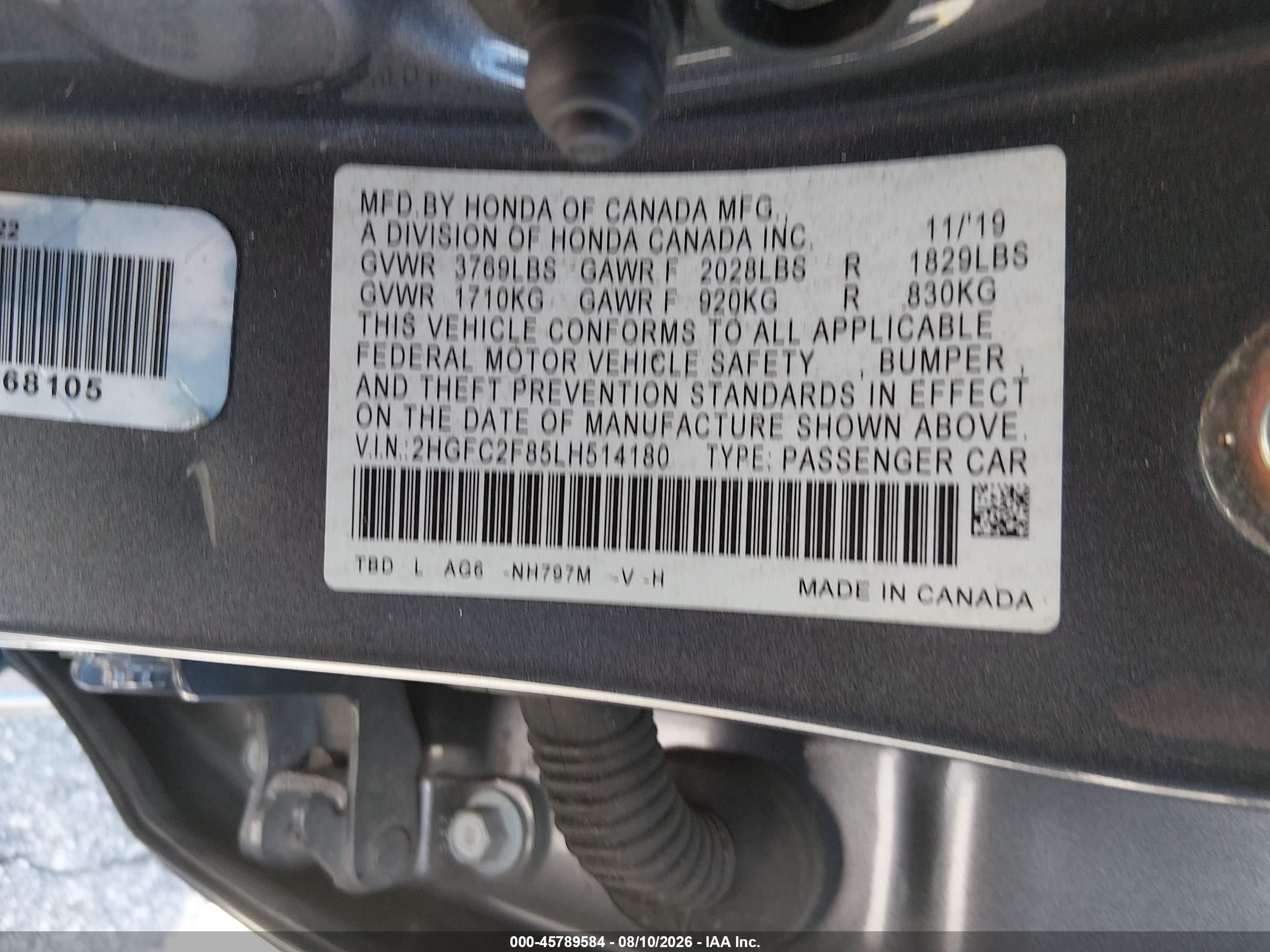 2020 Honda Civic Sport Gray vin: 2HGFC2F85LH514180