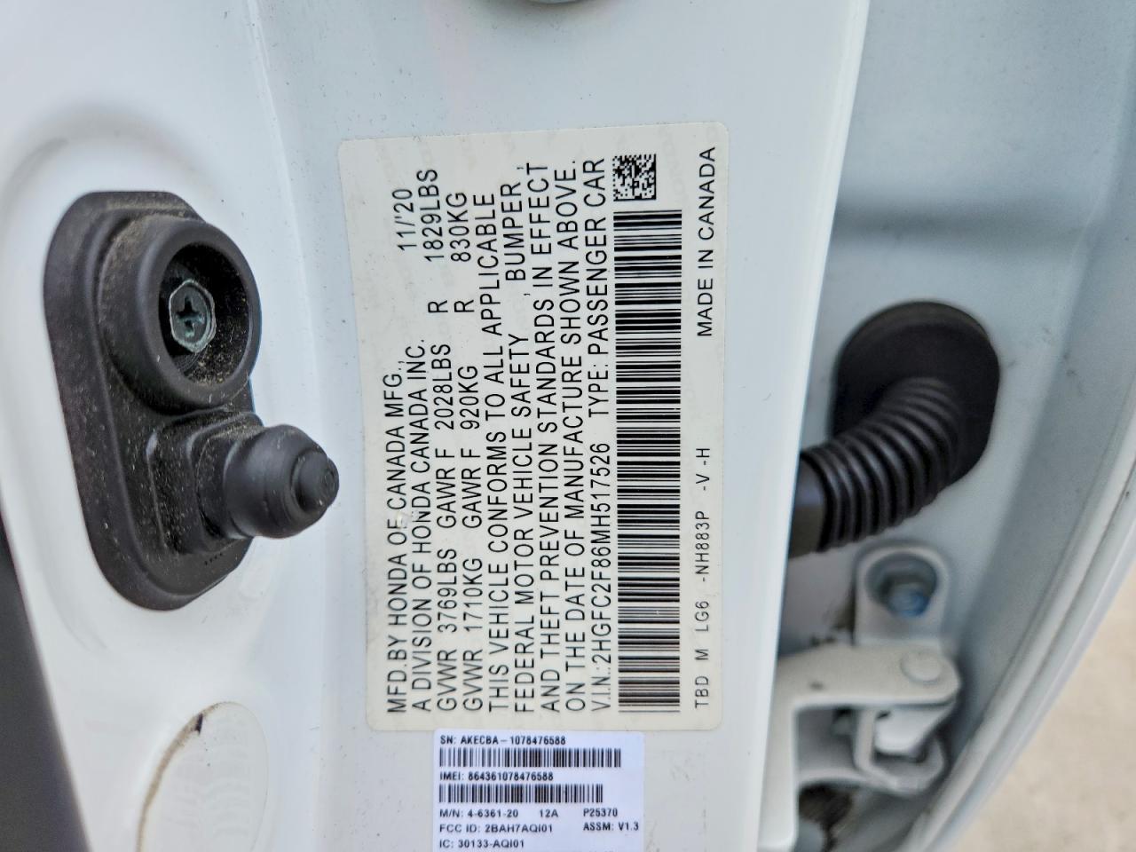 2021 Honda Civic Sport White vin: 2HGFC2F86MH517526