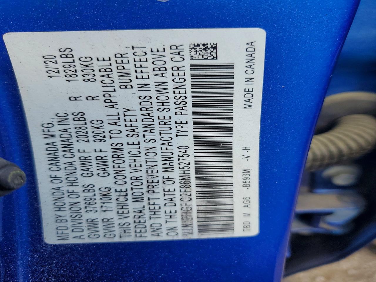 2021 Honda Civic Sport Blue vin: 2HGFC2F86MH527540