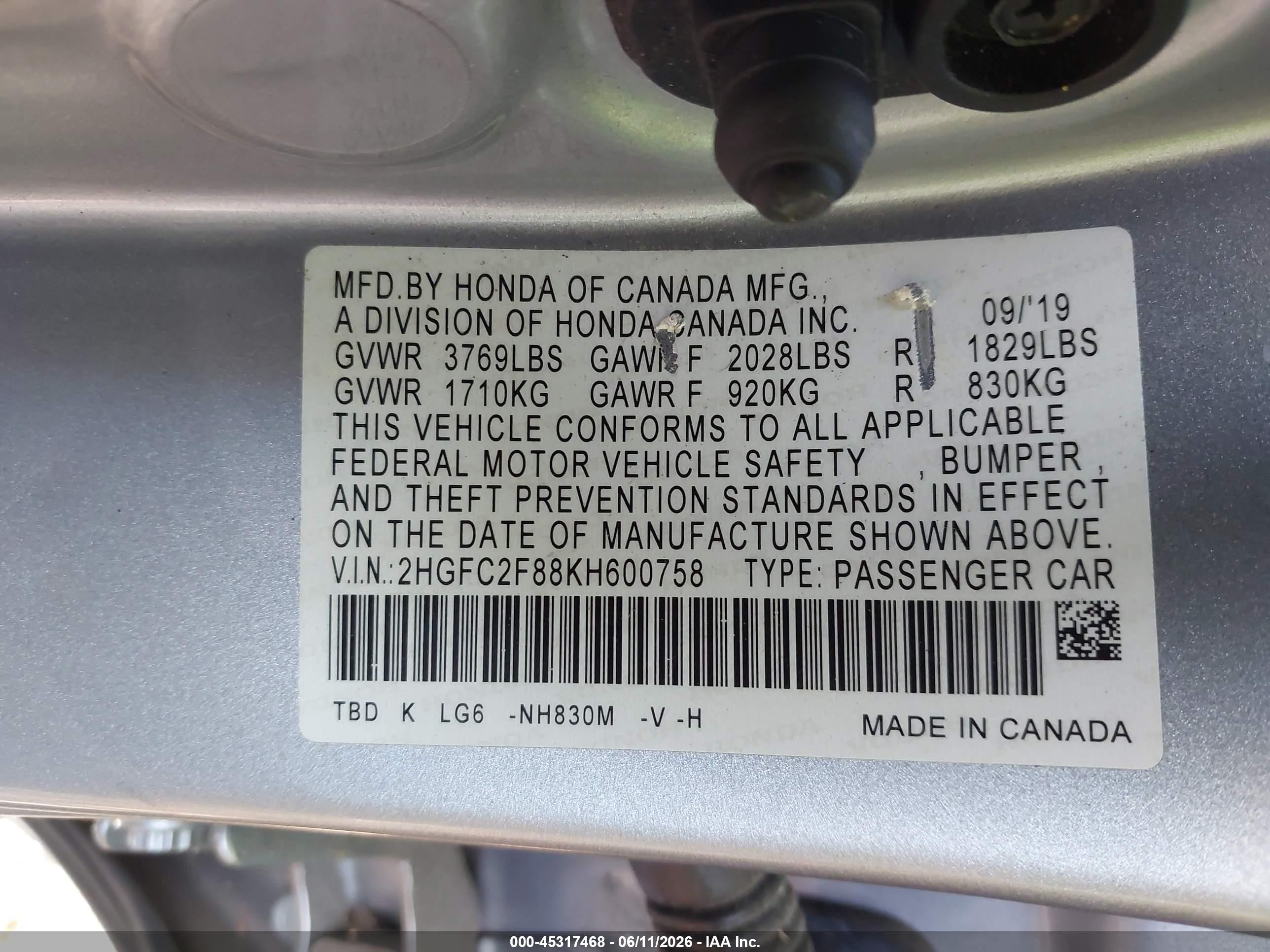 2019 Honda Civic Sport Gray vin: 2HGFC2F88KH600758