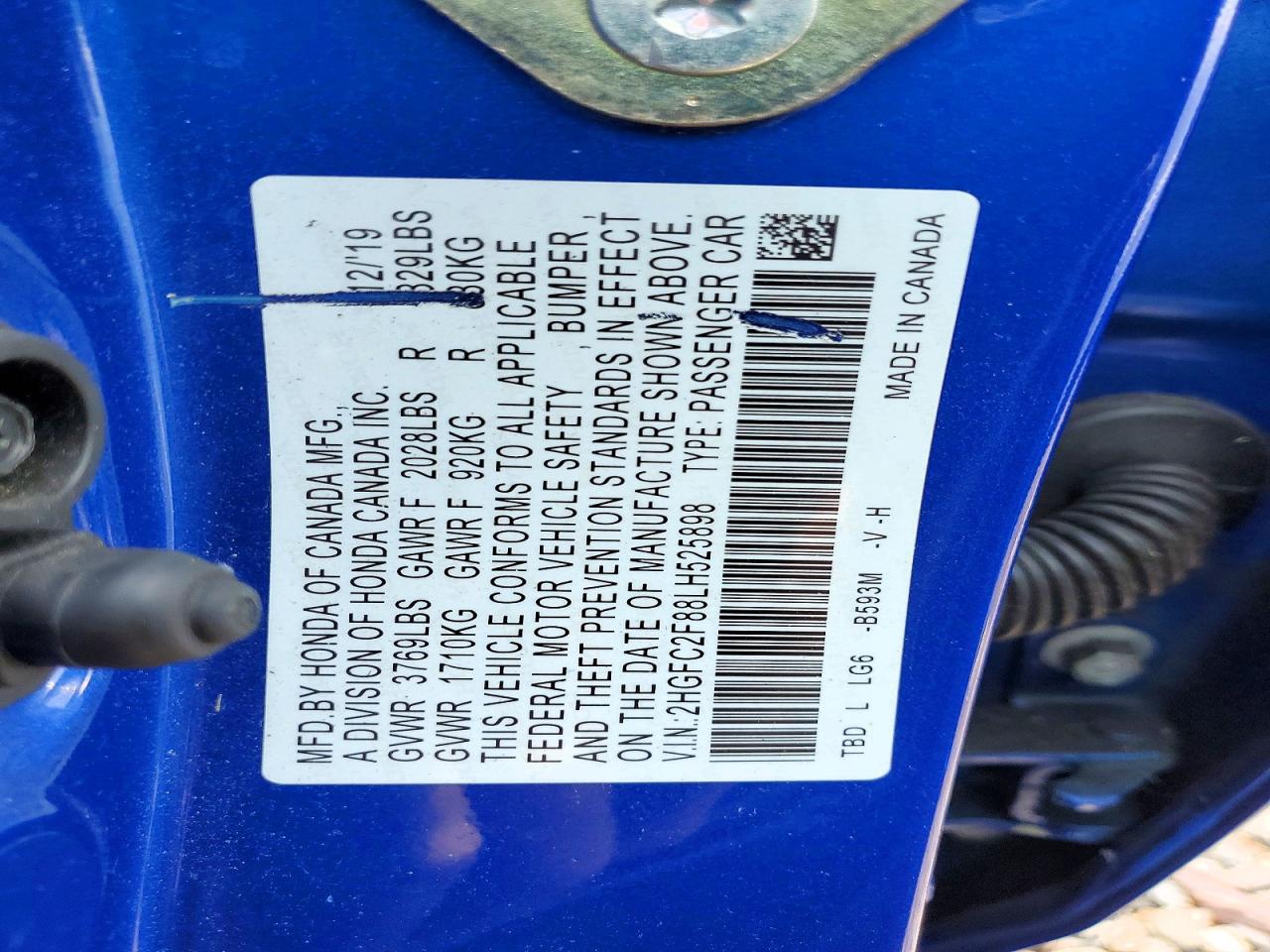 2020 Honda Civic Sport Blue vin: 2HGFC2F88LH525898