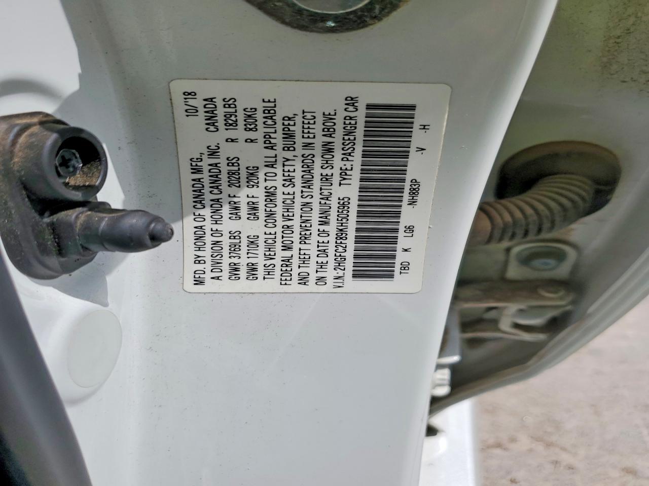 2019 Honda Civic Sport White vin: 2HGFC2F89KH505965