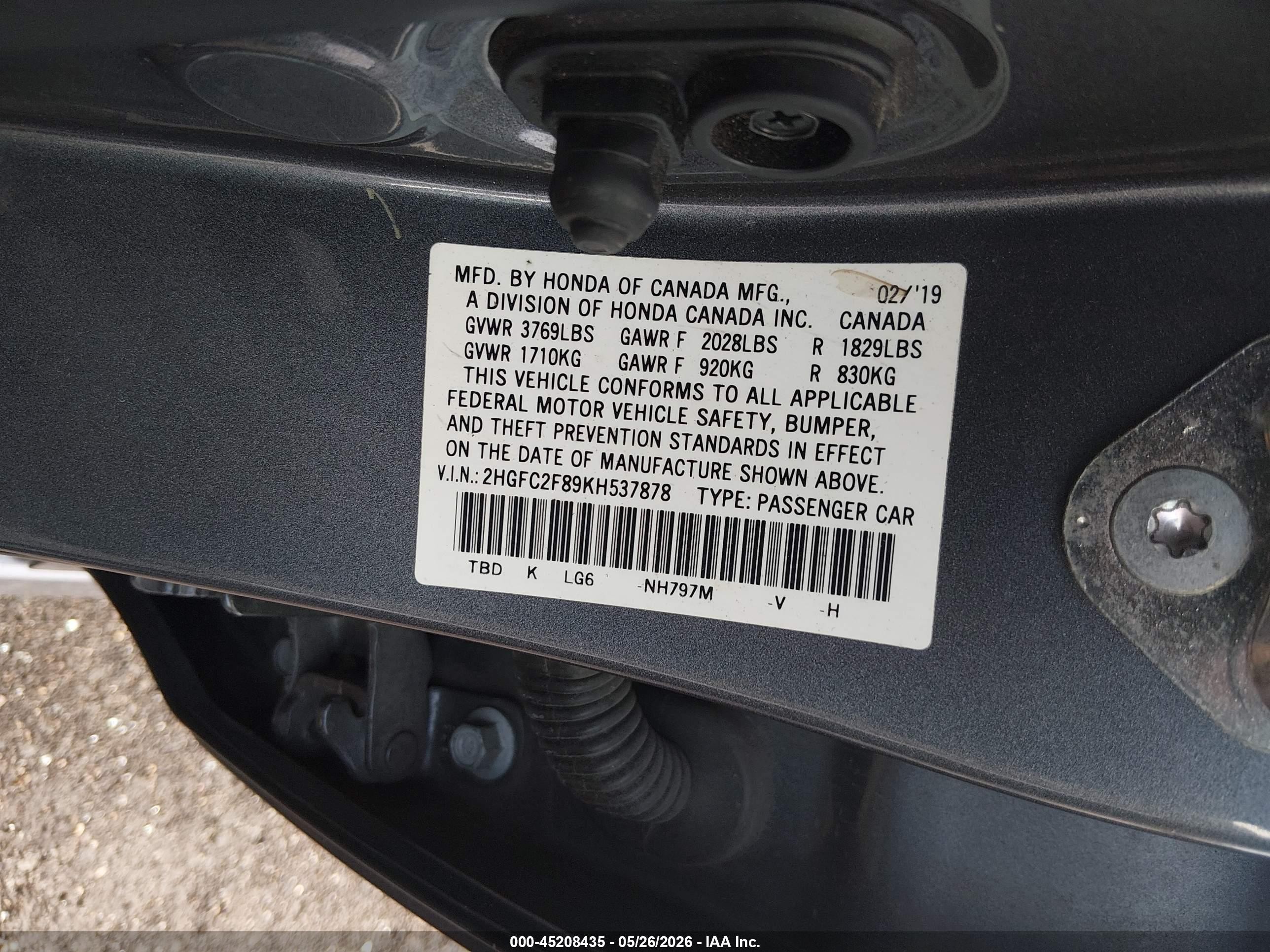 2019 Honda Civic Sport Gray vin: 2HGFC2F89KH537878