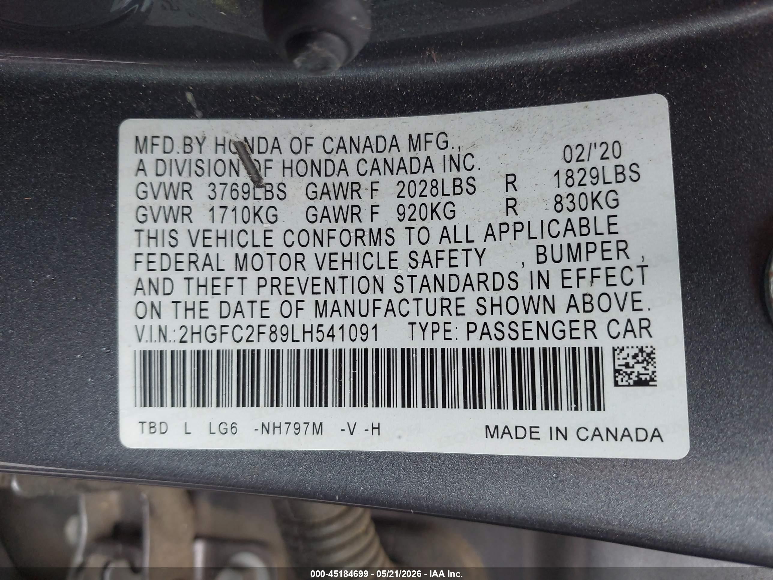 2020 Honda Civic Sport Gray vin: 2HGFC2F89LH541091