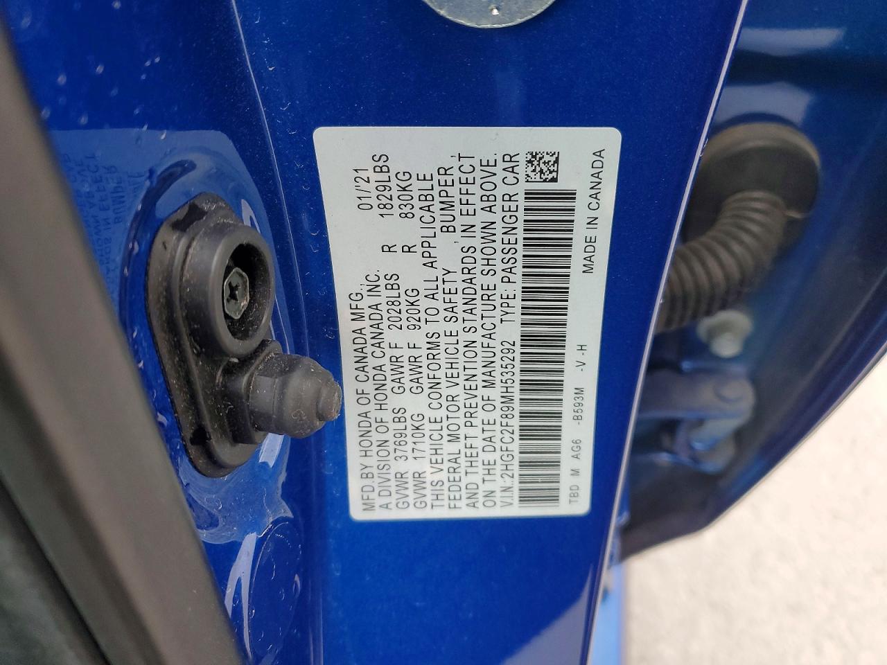 2021 Honda Civic Sport Blue vin: 2HGFC2F89MH535292