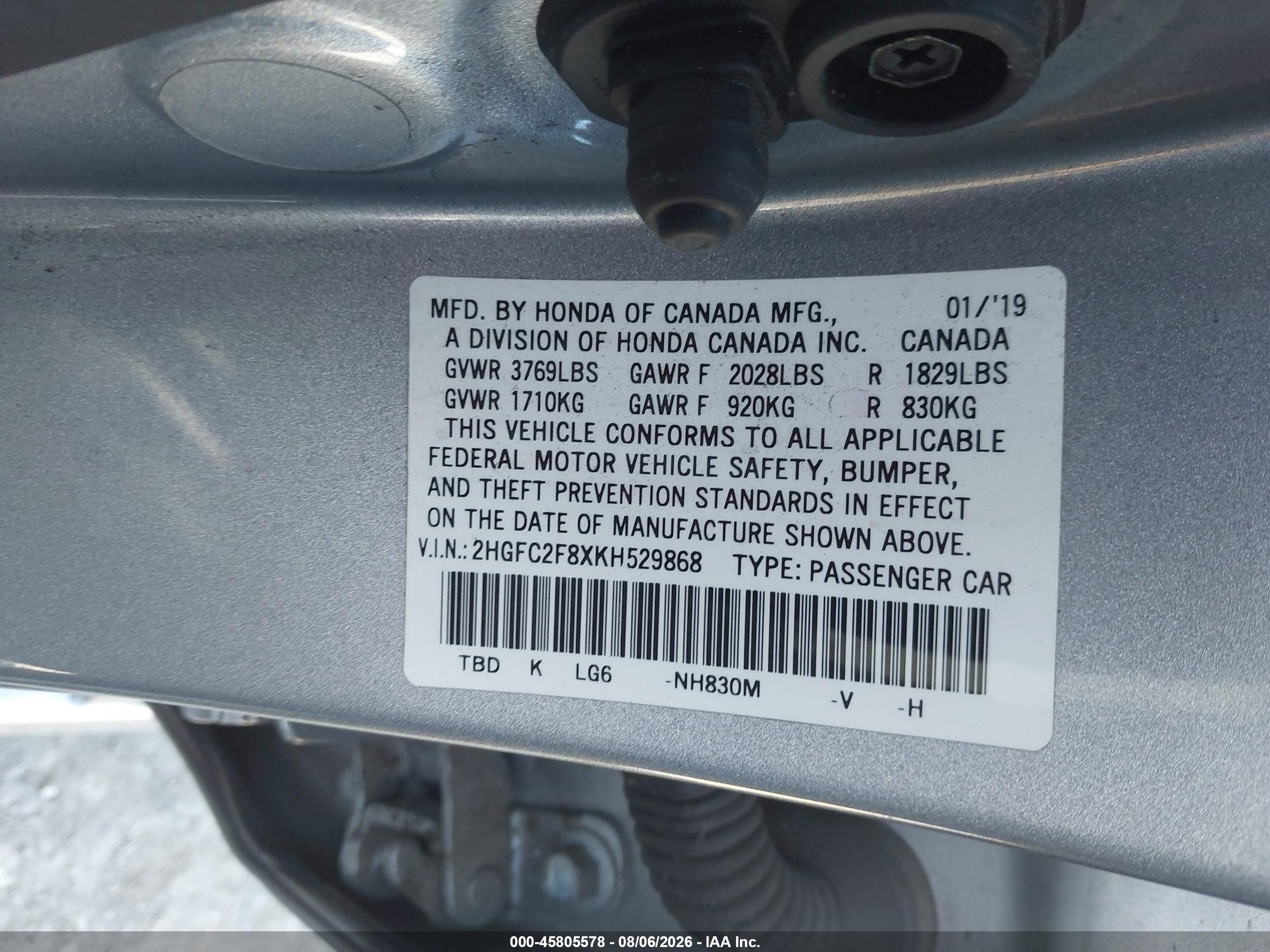 2019 Honda Civic Sport Gray vin: 2HGFC2F8XKH529868