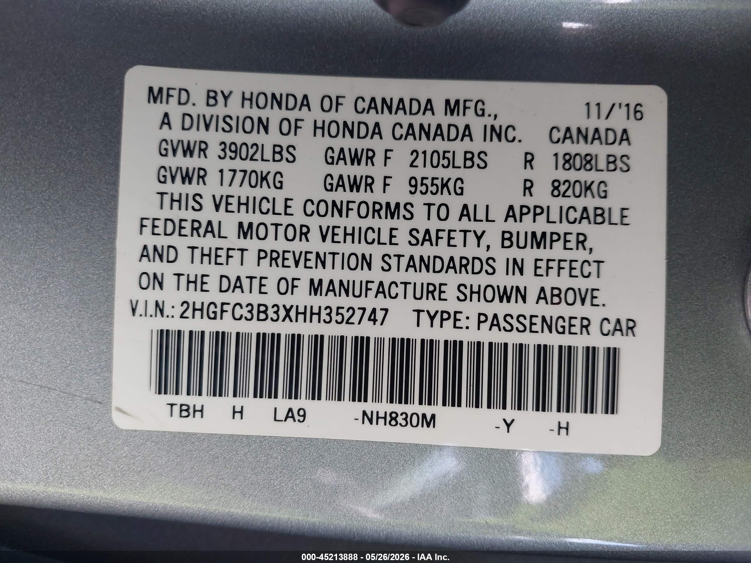 2017 Honda Civic Ex-t Silver vin: 2HGFC3B3XHH352747