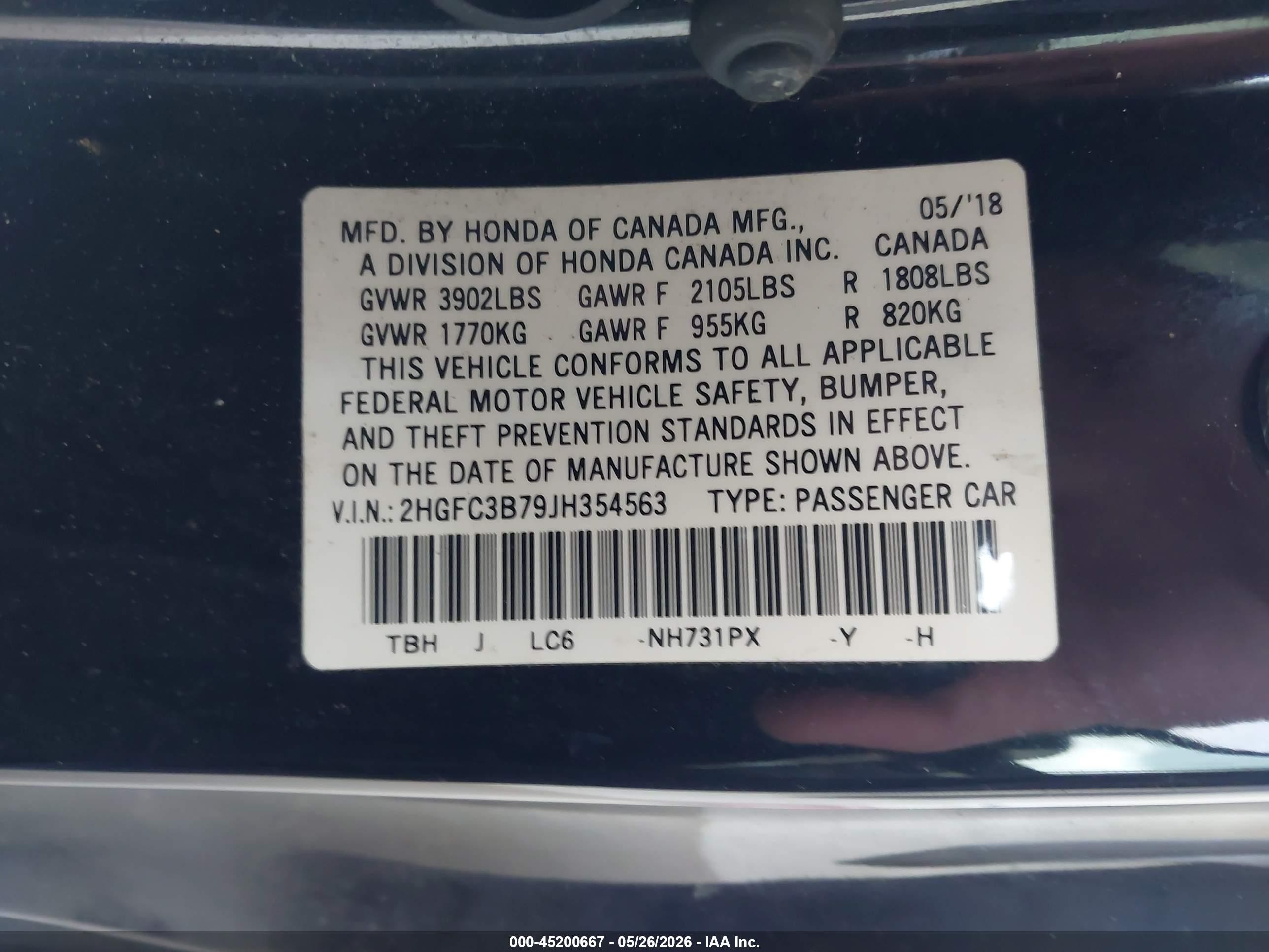 2018 Honda Civic Ex-l Black vin: 2HGFC3B79JH354563