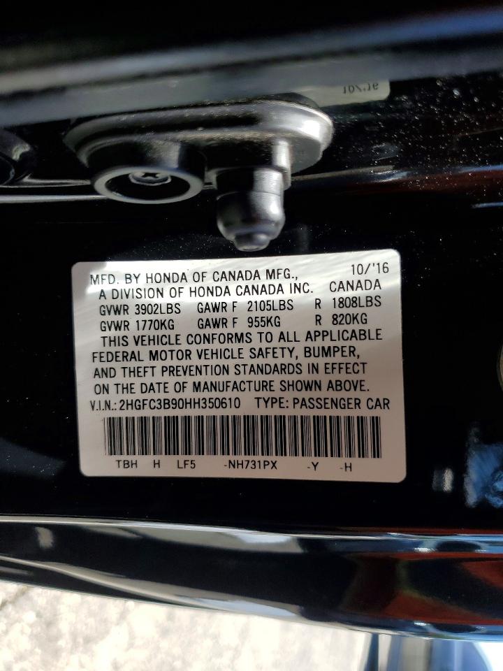 2017 Honda Civic Touring Black vin: 2HGFC3B90HH350610