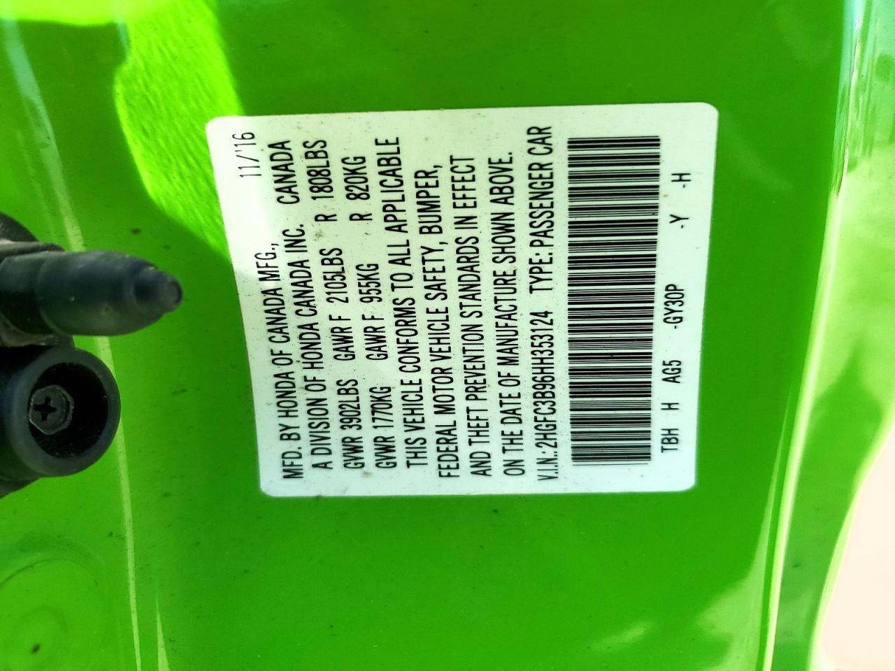 2017 Honda Civic Touring Green vin: 2HGFC3B96HH353124