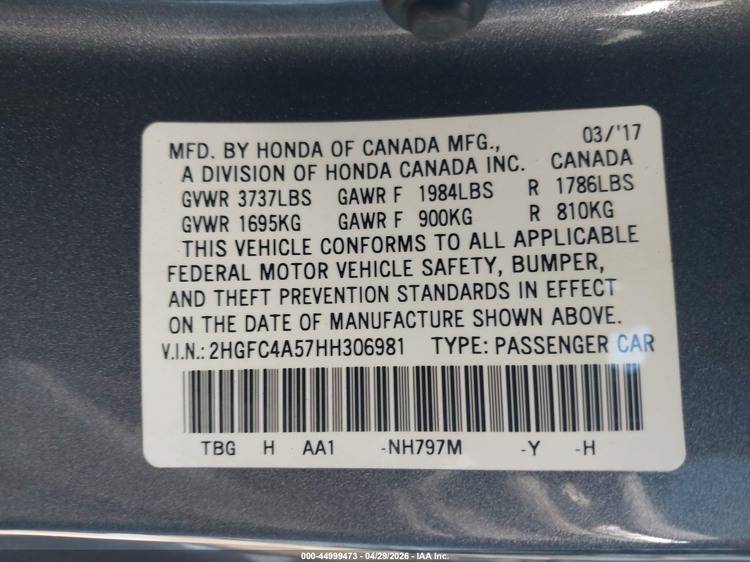 2017 Honda Civic Lx Черный vin: 2HGFC4A57HH306981