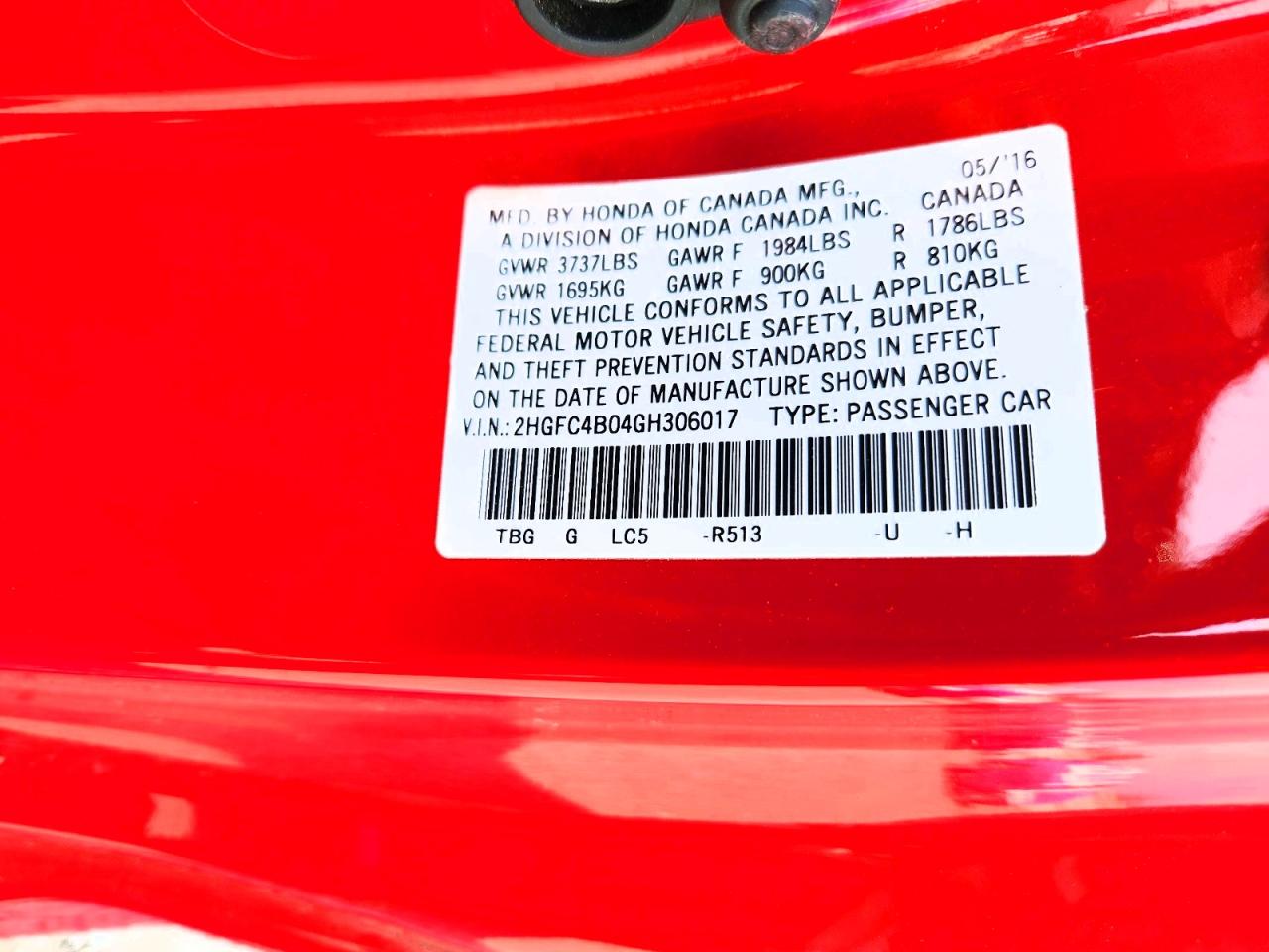 2016 Honda Civic Lx Red vin: 2HGFC4B04GH306017