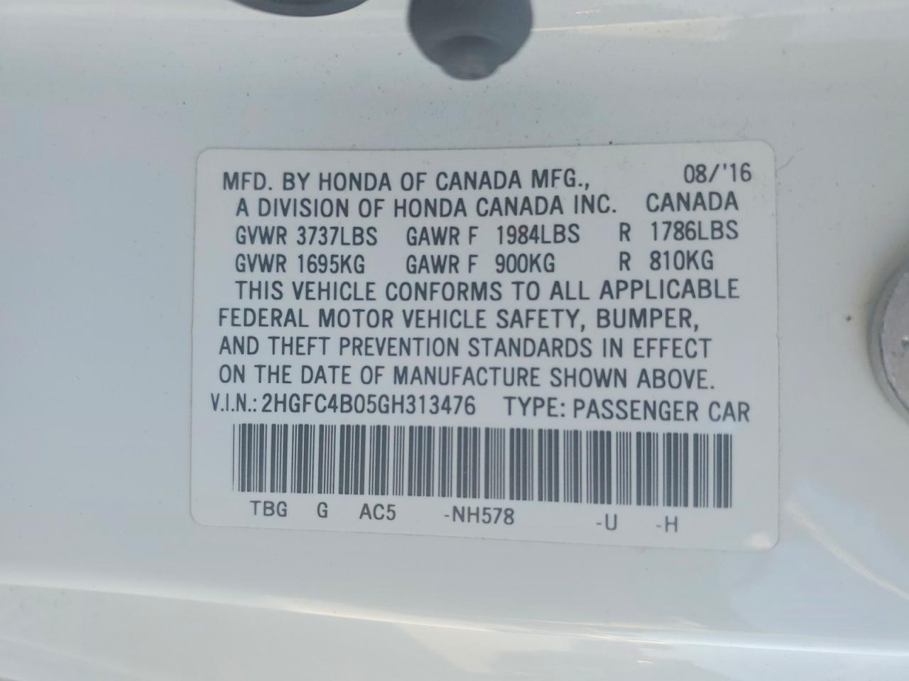 2016 Honda Civic Lx White vin: 2HGFC4B05GH313476