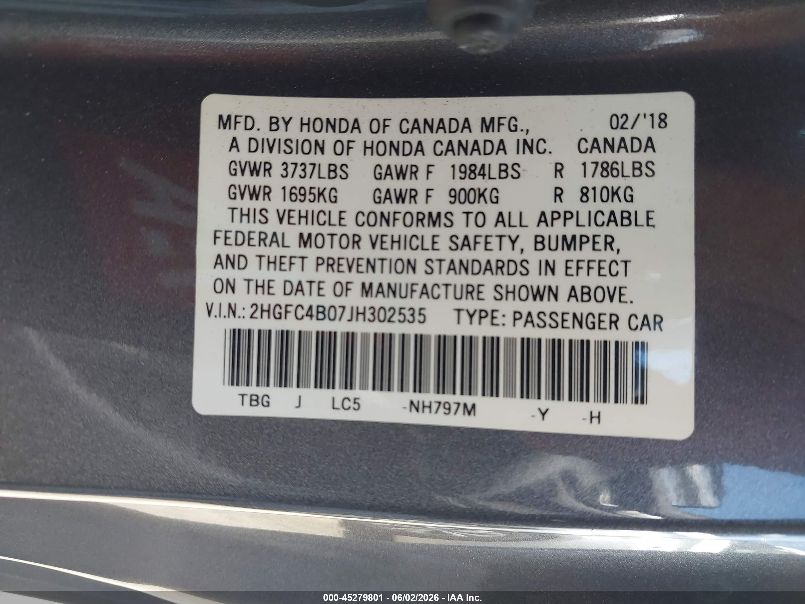 2018 Honda Civic Lx-p Gray vin: 2HGFC4B07JH302535