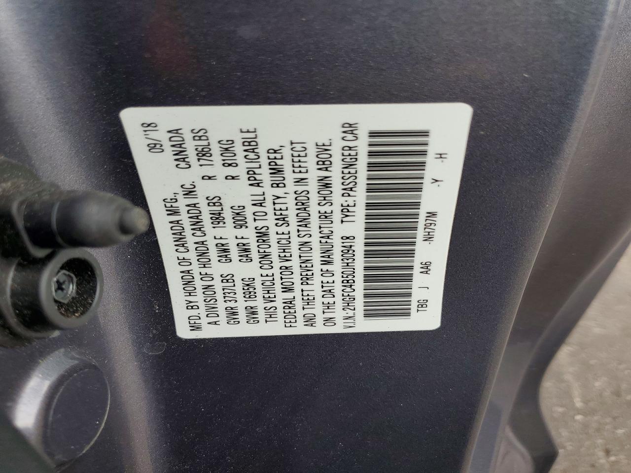 2018 Honda Civic Lx Gray vin: 2HGFC4B50JH309418