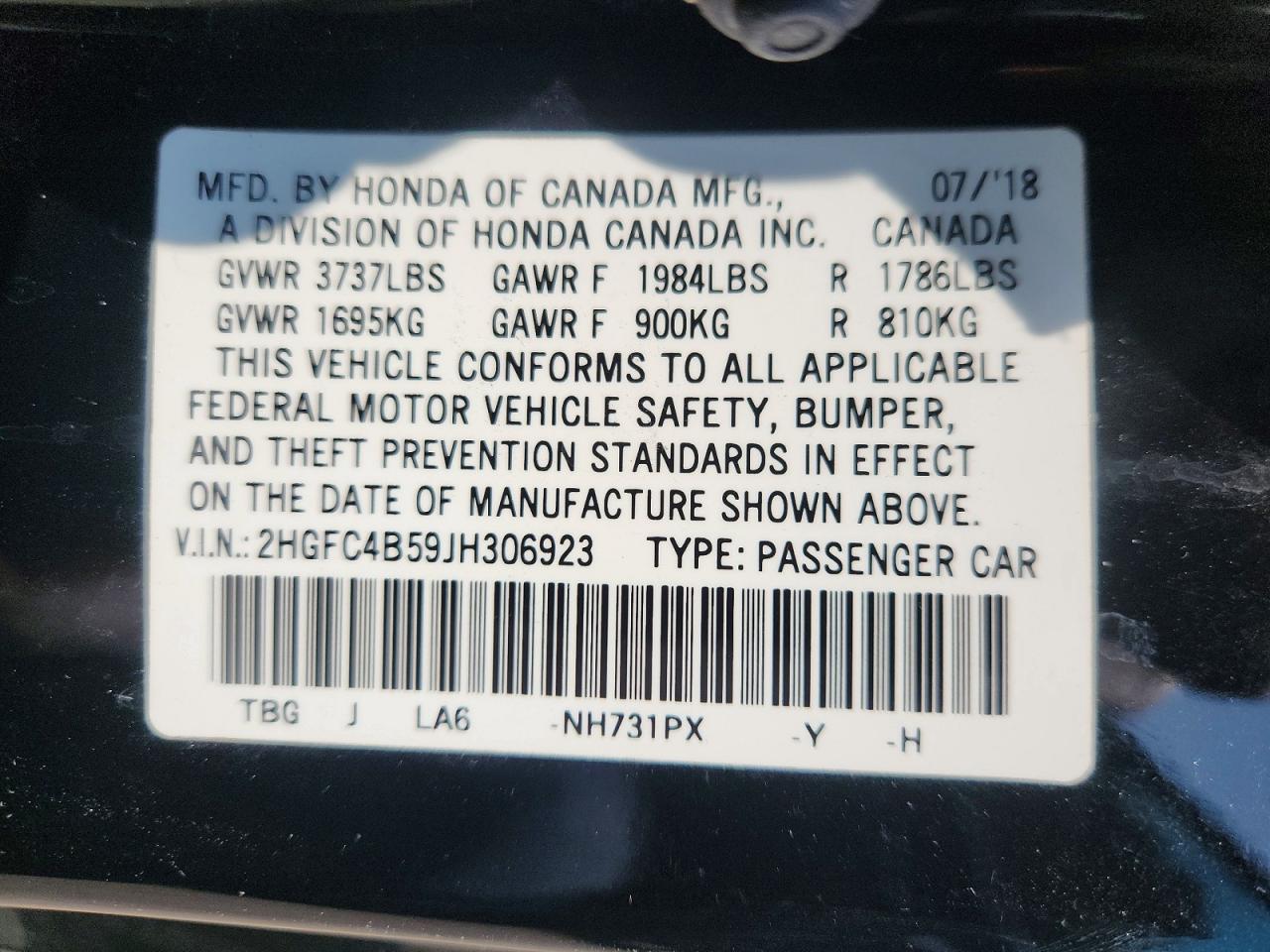 2018 Honda Civic Lx Black vin: 2HGFC4B59JH306923