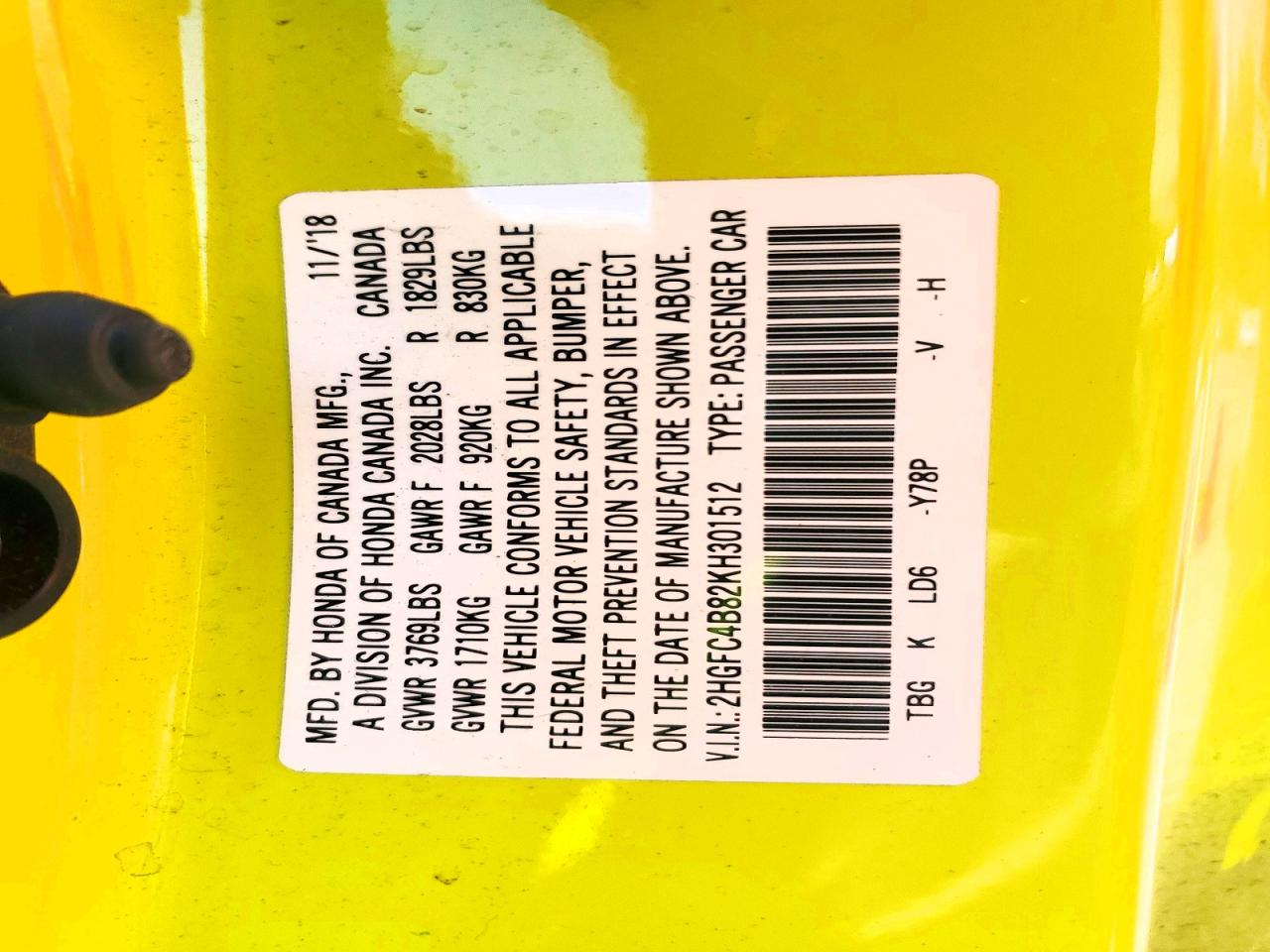 2019 Honda Civic Sport Yellow vin: 2HGFC4B82KH301512