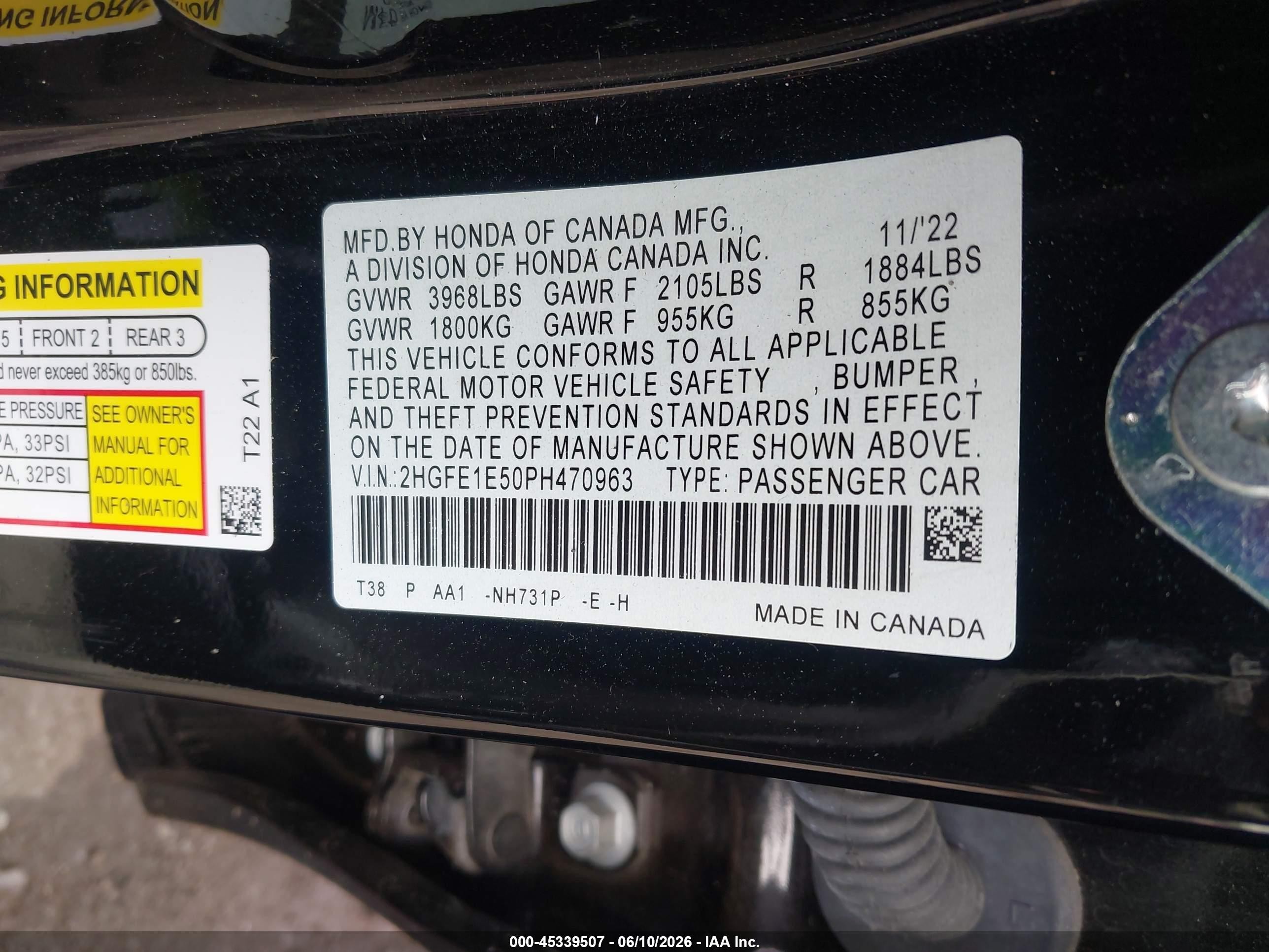 2023 Honda Civic Si Sedan Black vin: 2HGFE1E50PH470963