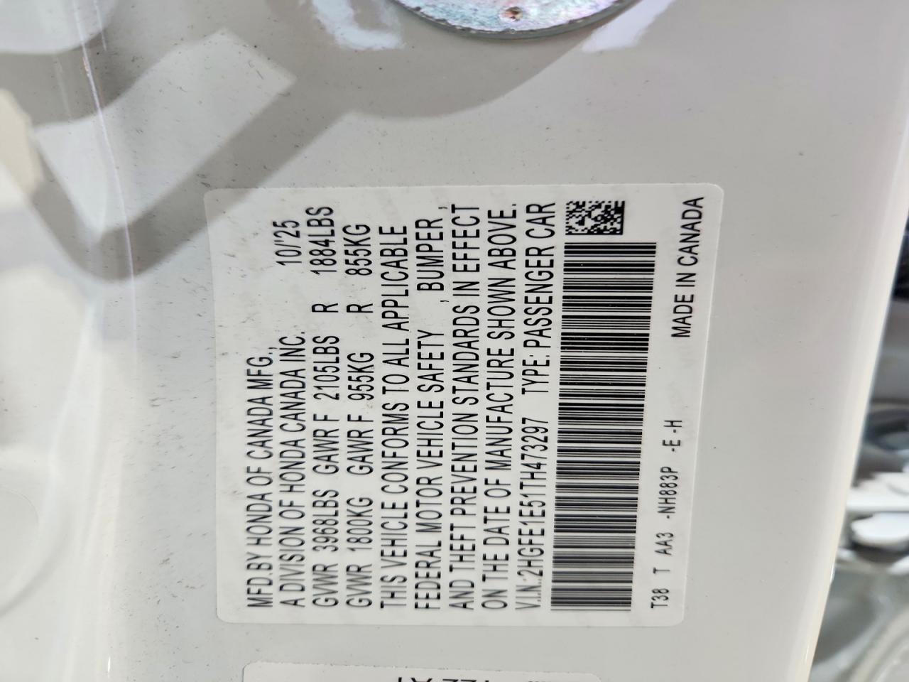 2026 Honda Civic Si White vin: 2HGFE1E51TH473297