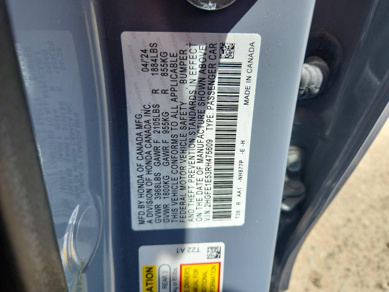 2024 Honda Civic Si Gray vin: 2HGFE1E53RH475609