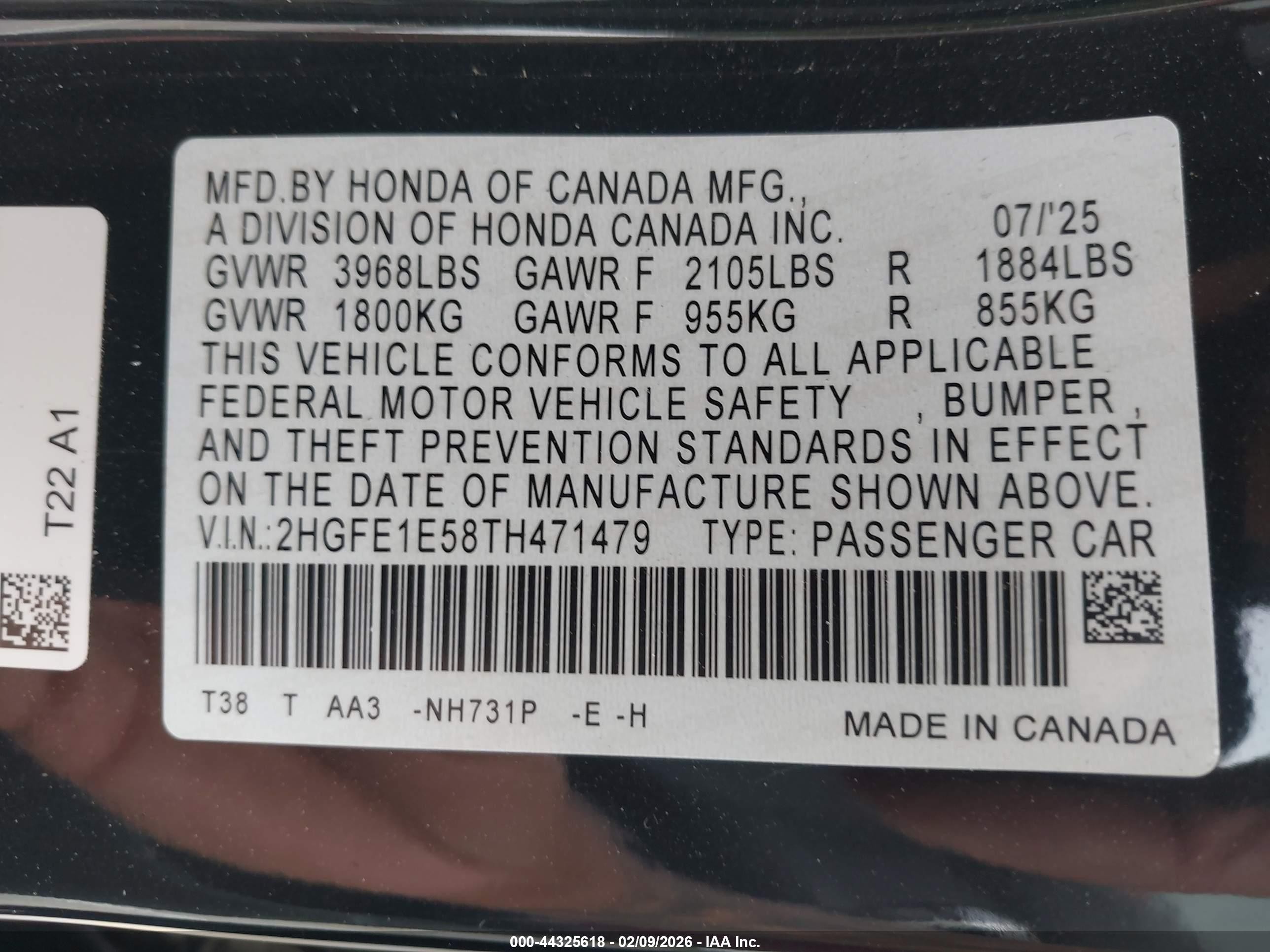 2026 Honda Civic Si Sedan Black vin: 2HGFE1E58TH471479