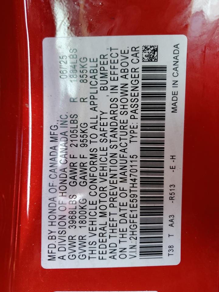 2026 Honda Civic Si Red vin: 2HGFE1E59TH470115