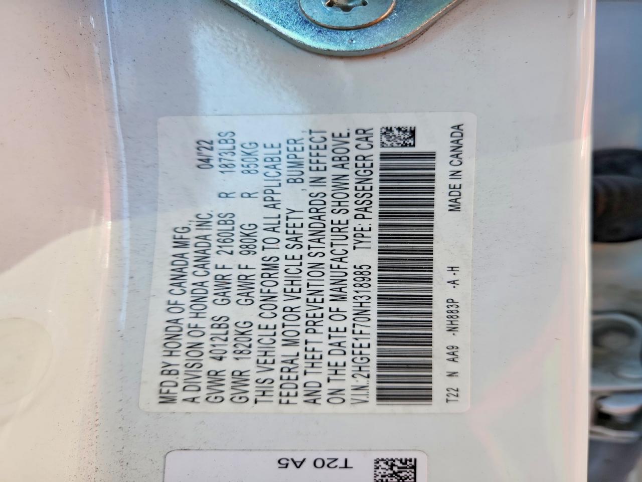 2022 Honda Civic Ex White vin: 2HGFE1F70NH318985