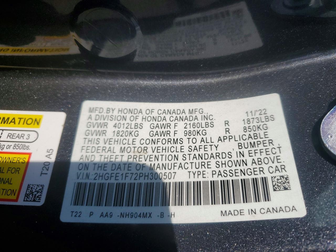 2023 Honda Civic Ex Gray vin: 2HGFE1F72PH300507