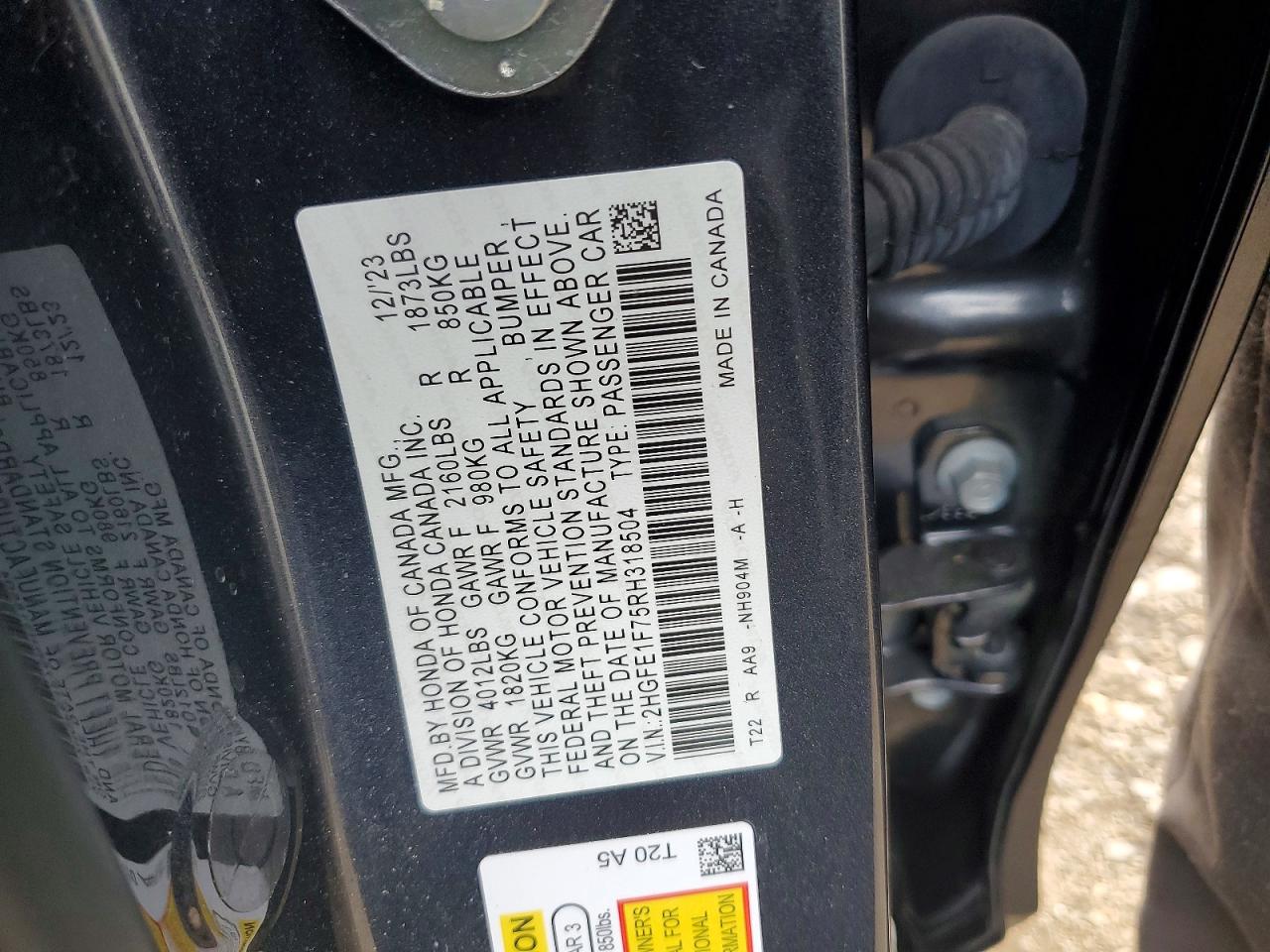2024 Honda Civic Ex Gray vin: 2HGFE1F75RH318504
