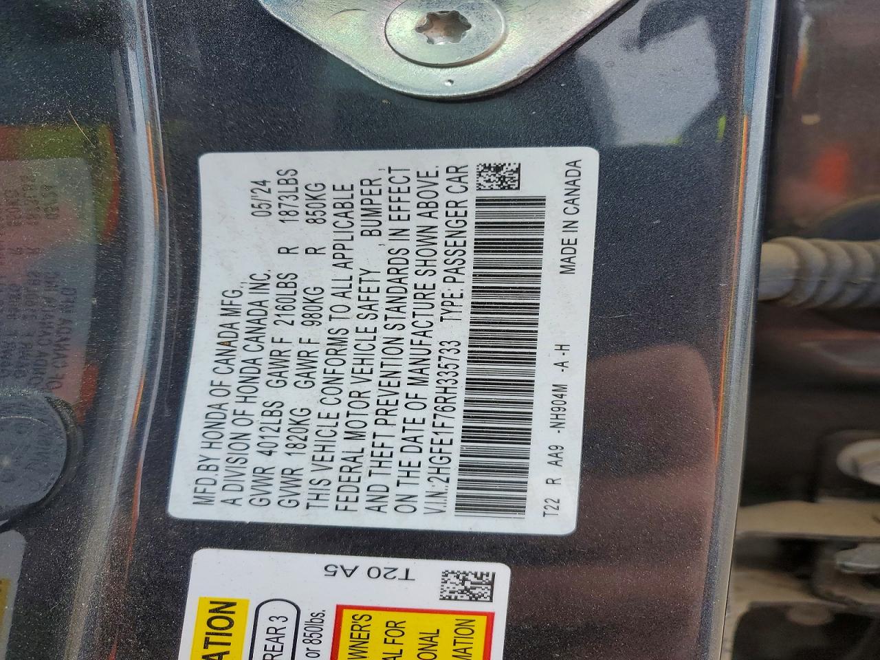 2024 Honda Civic Silver vin: 2HGFE1F76RH335733