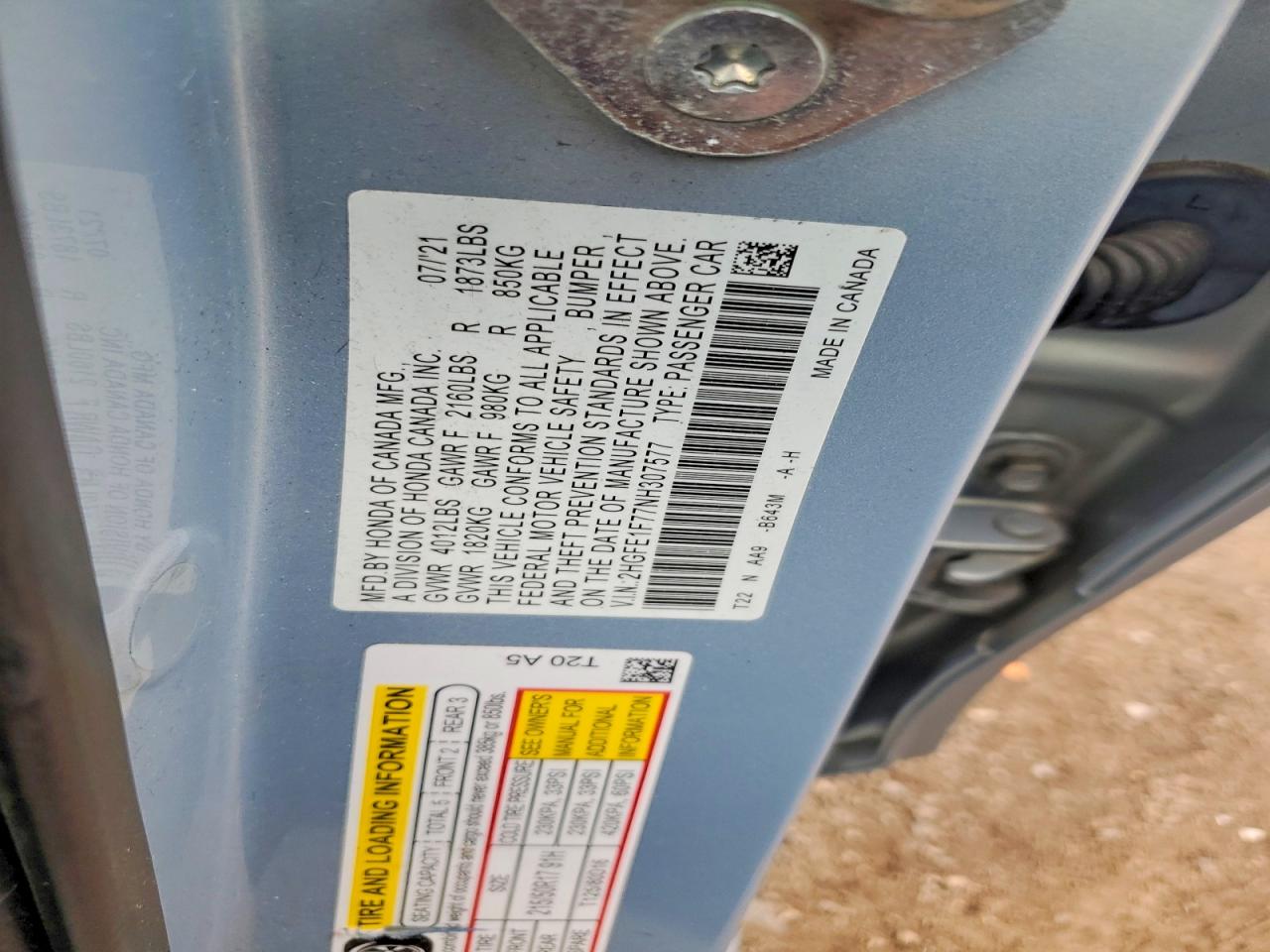 2022 Honda Civic Ex Silver vin: 2HGFE1F77NH307577