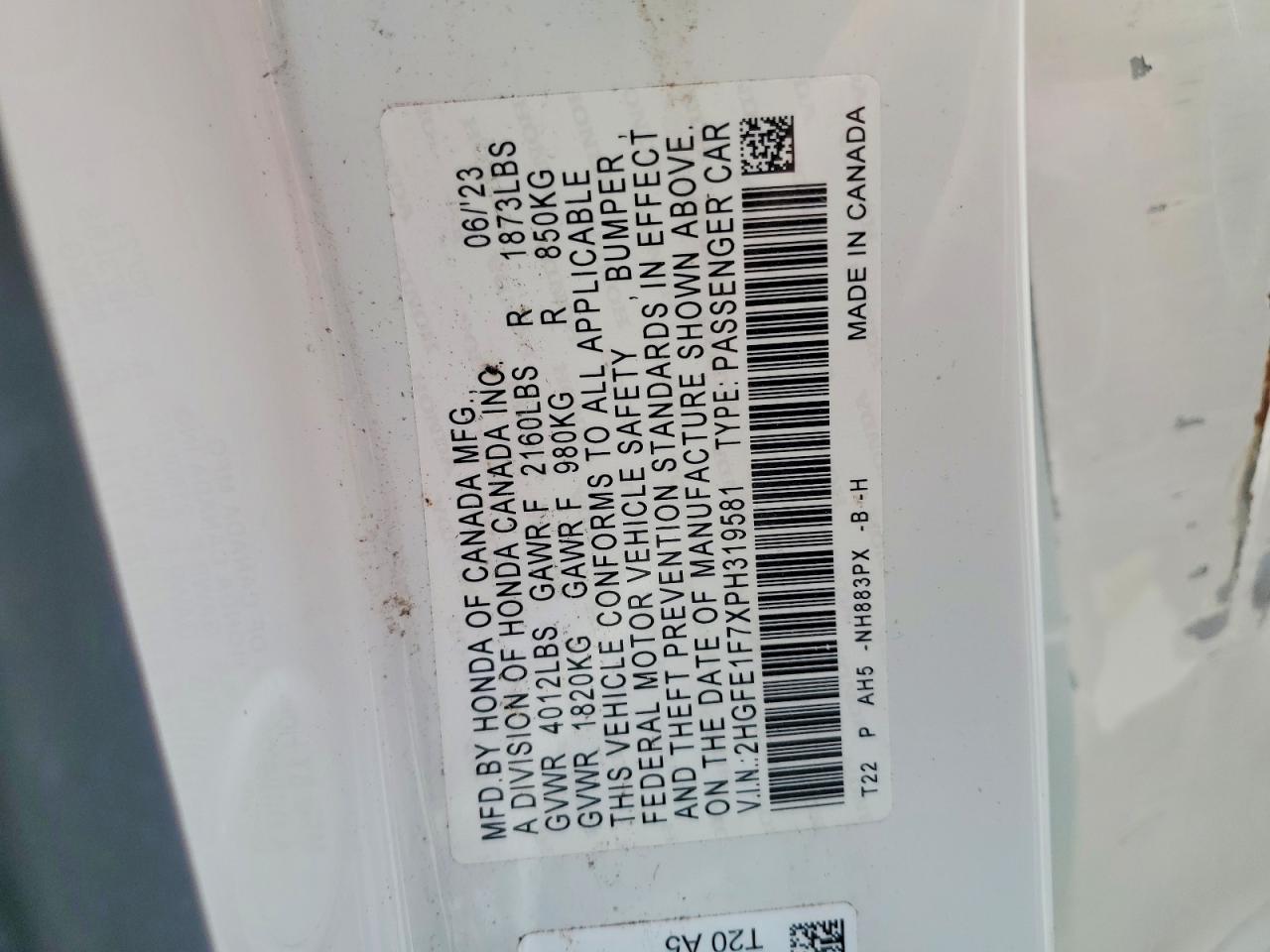 2023 Honda Civic Ex White vin: 2HGFE1F7XPH319581