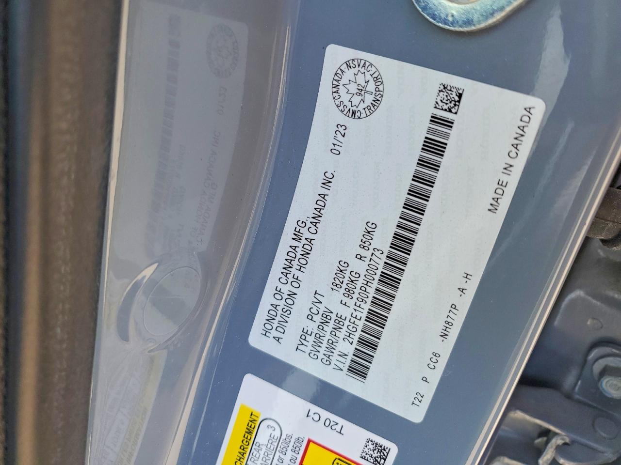 2023 Honda Civic Touring Gray vin: 2HGFE1F90PH000773