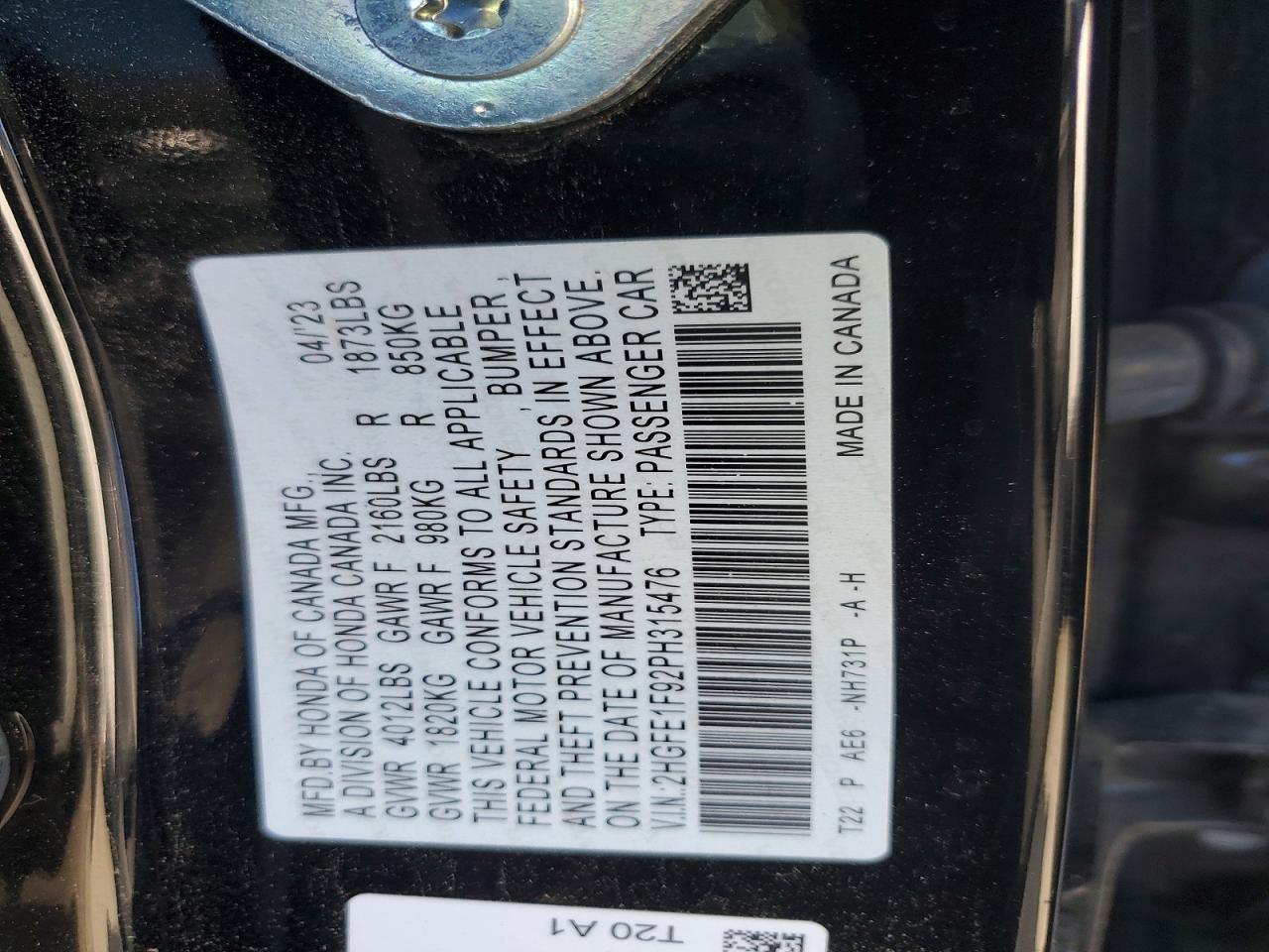 2023 Honda Civic Touring Черный vin: 2HGFE1F92PH315476