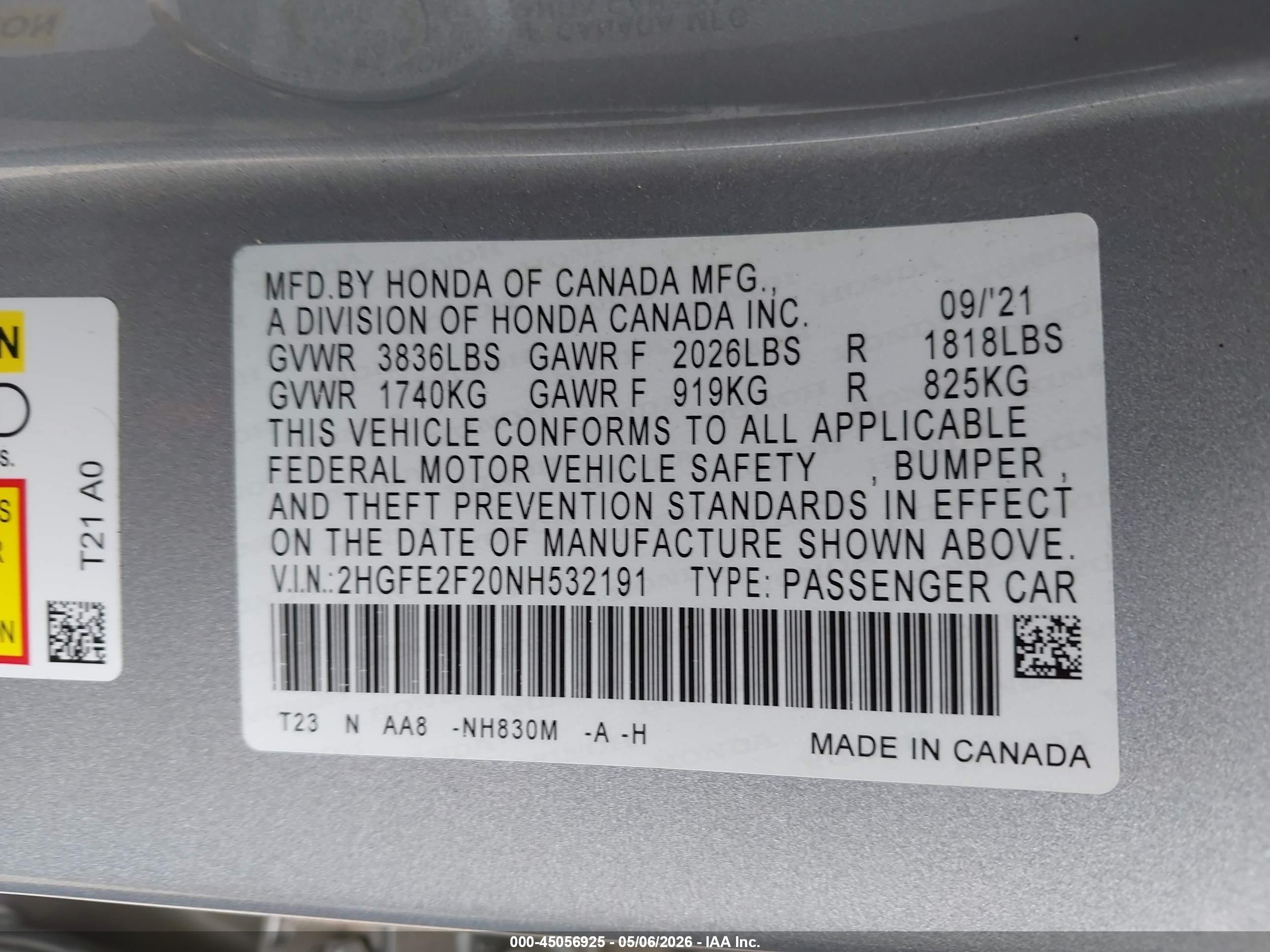 2022 Honda Civic Lx Silver vin: 2HGFE2F20NH532191