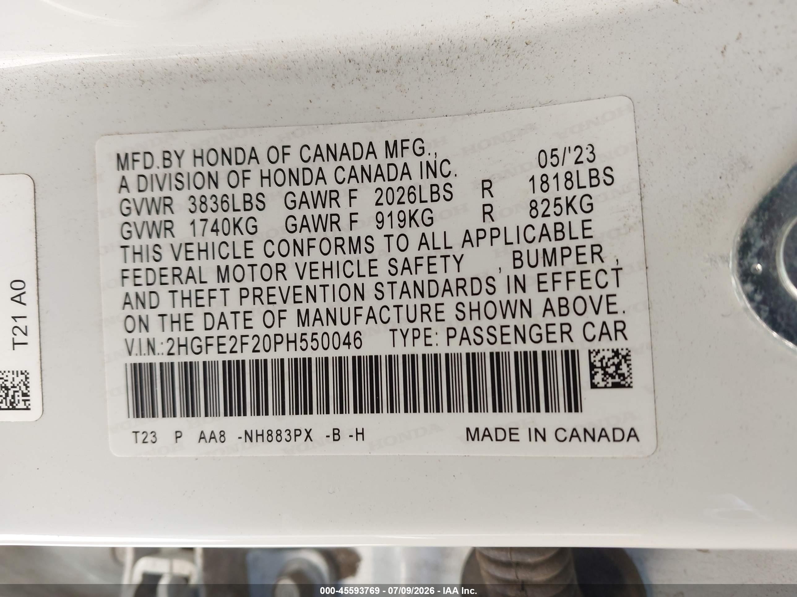 2023 Honda Civic Lx White vin: 2HGFE2F20PH550046