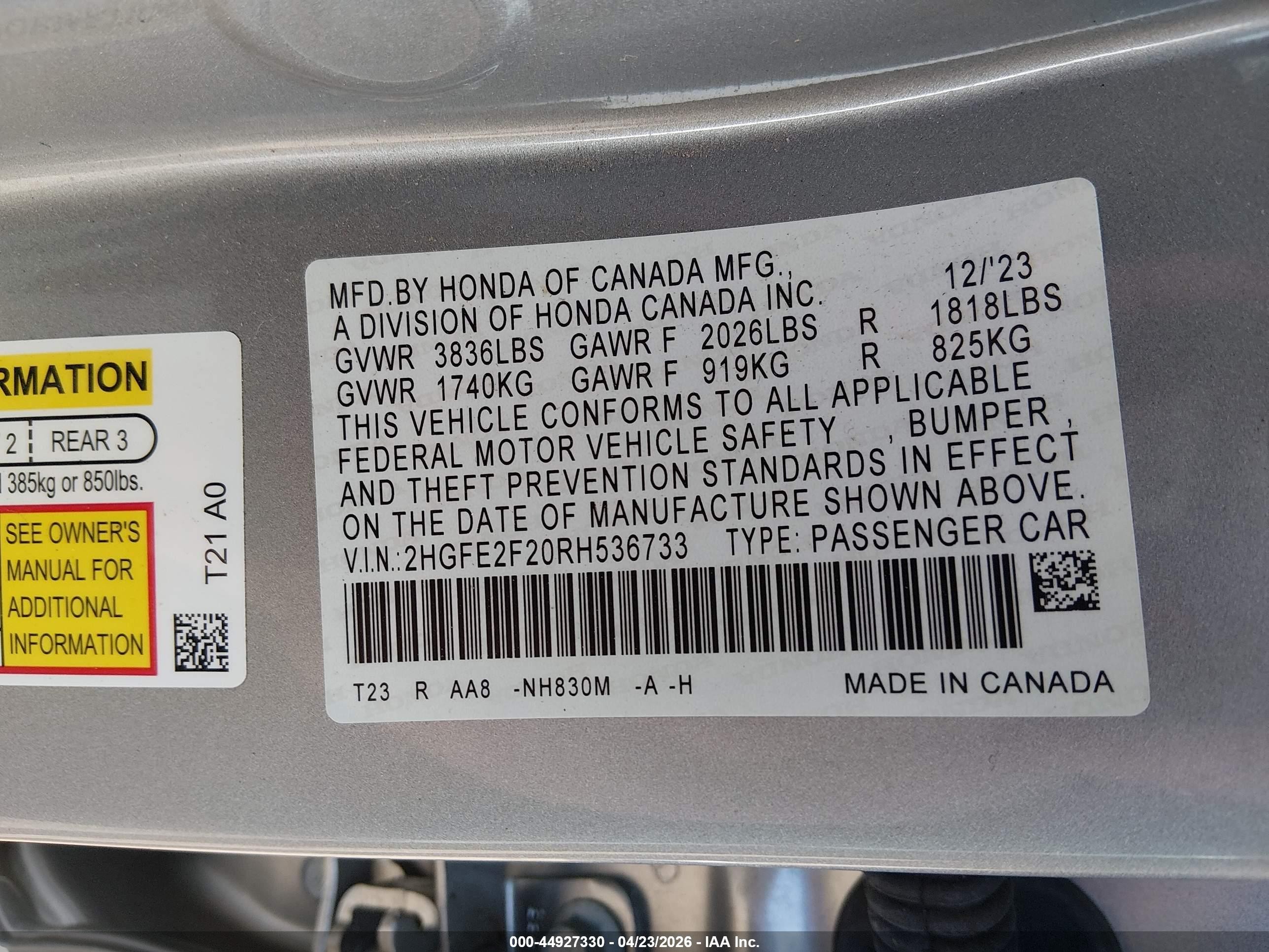 2024 Honda Civic Lx Light Blue vin: 2HGFE2F20RH536733