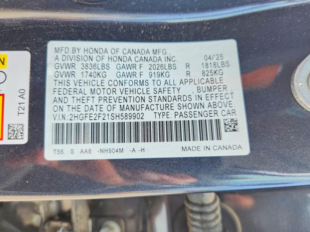 2025 Honda Civic Lx Gray vin: 2HGFE2F21SH589902