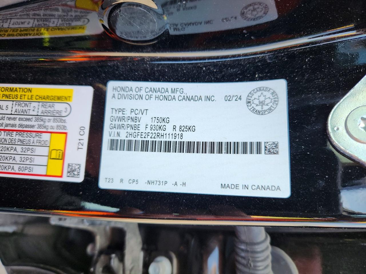 2024 Honda Civic Lx Black vin: 2HGFE2F22RH111918