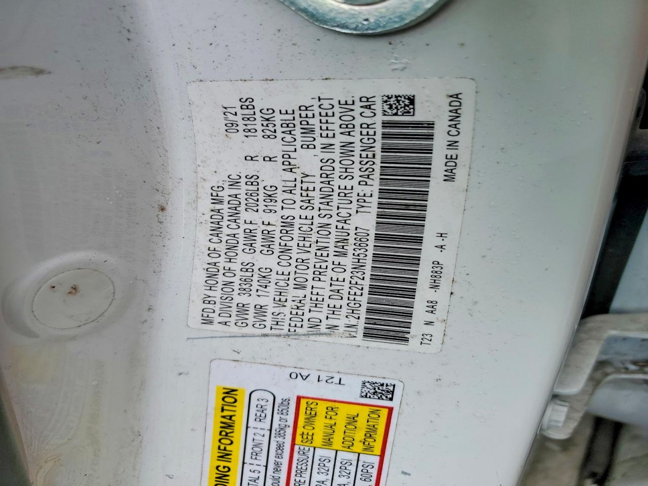 2022 Honda Civic Lx White vin: 2HGFE2F23NH536607