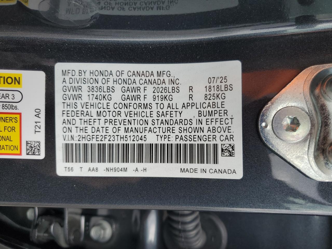 2026 Honda Civic Lx Charcoal vin: 2HGFE2F23TH512045