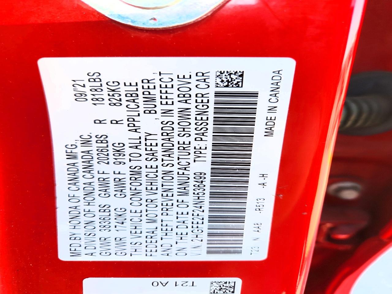 2022 Honda Civic Lx Red vin: 2HGFE2F24NH536499