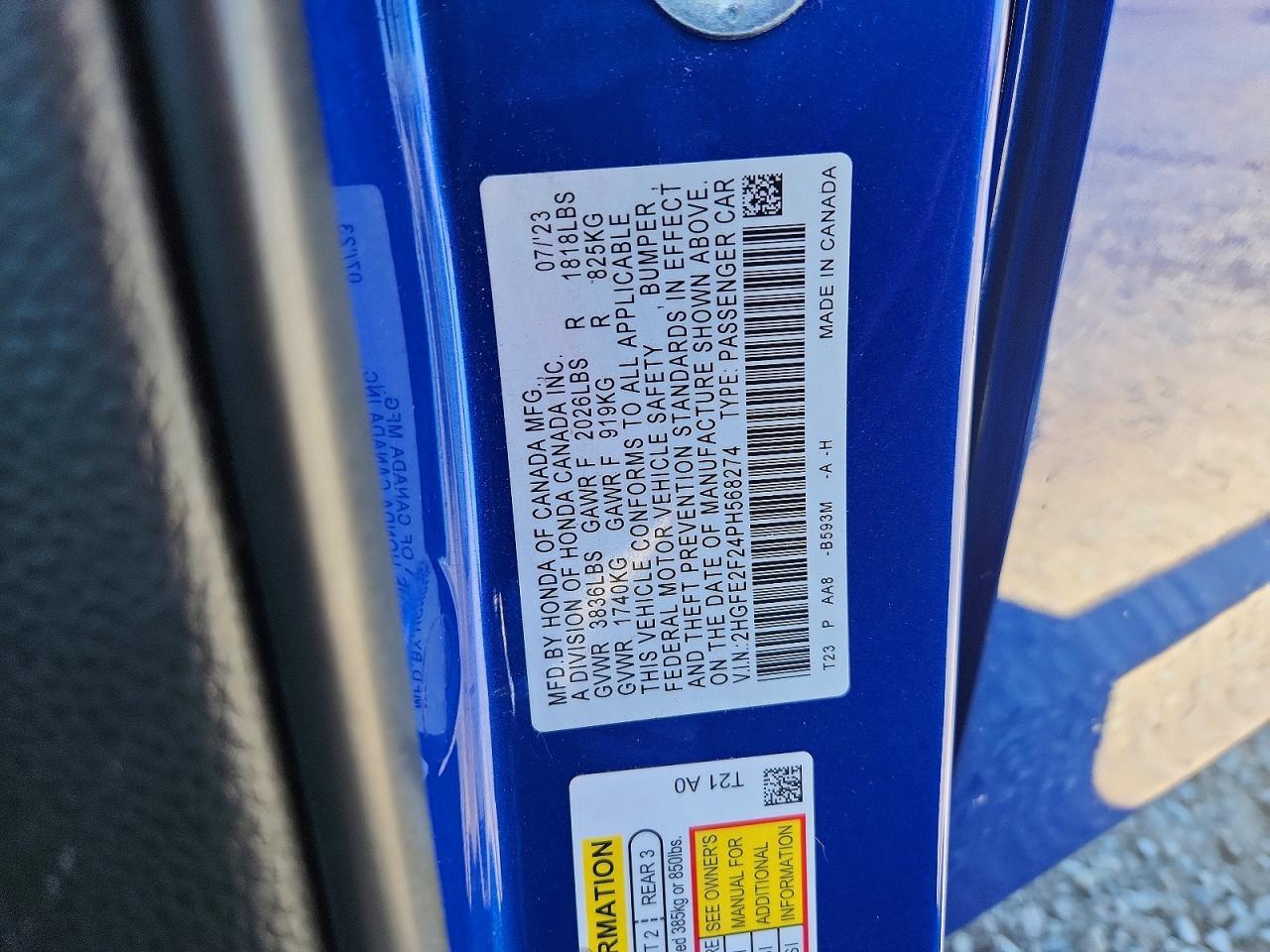 2023 Honda Civic Lx Blue vin: 2HGFE2F24PH568274