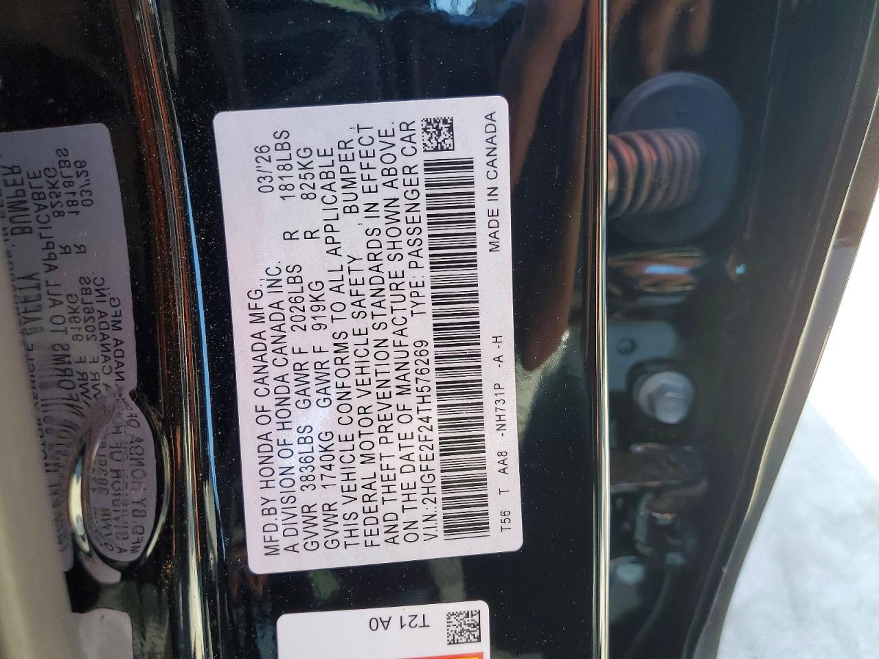 2026 Honda Civic Lx Black vin: 2HGFE2F24TH576269