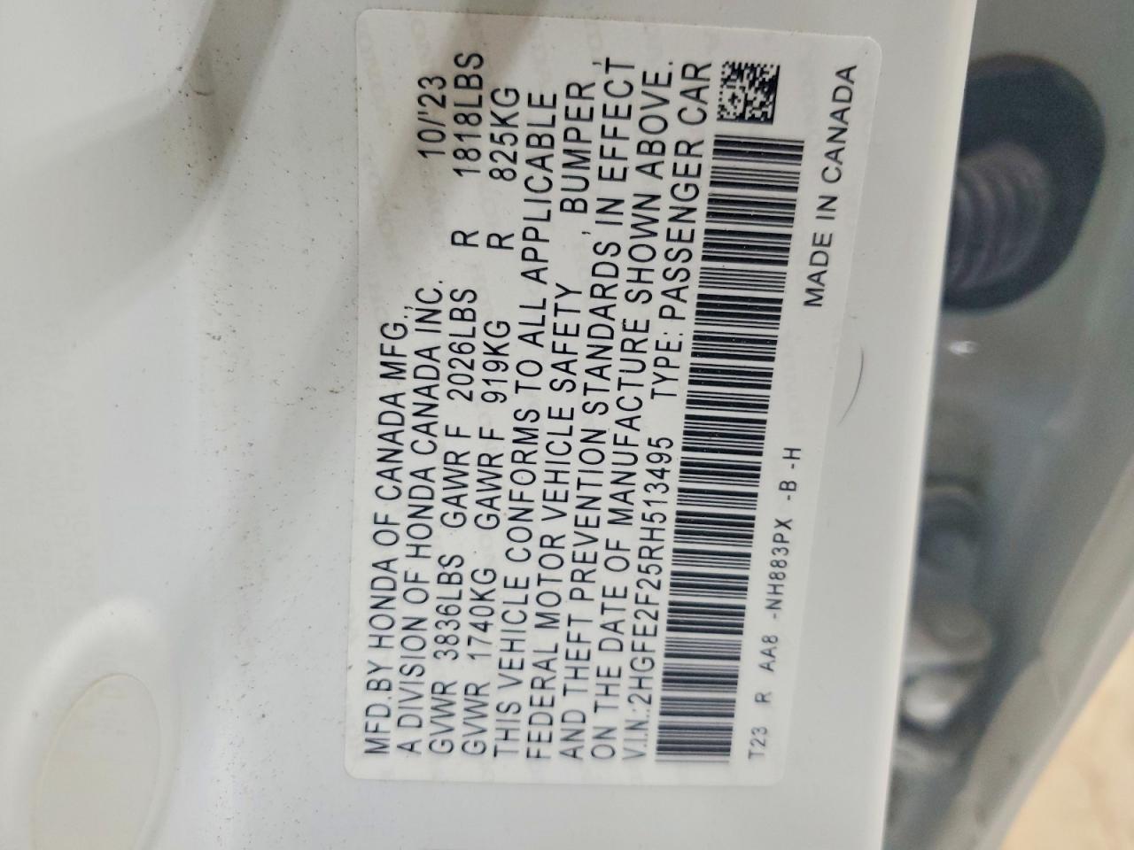 2024 Honda Civic Lx White vin: 2HGFE2F25RH513495