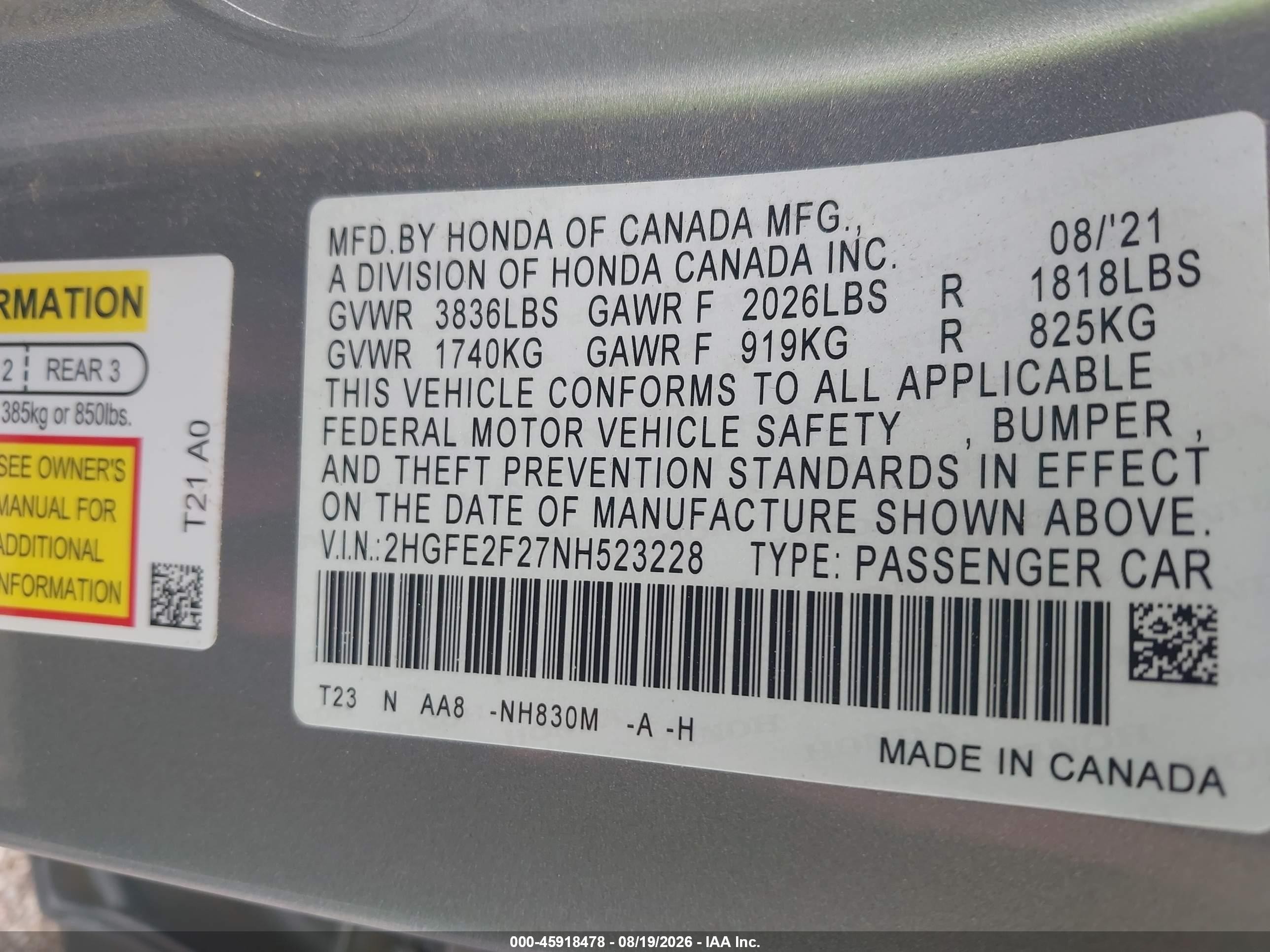 2022 Honda Civic Lx Silver vin: 2HGFE2F27NH523228