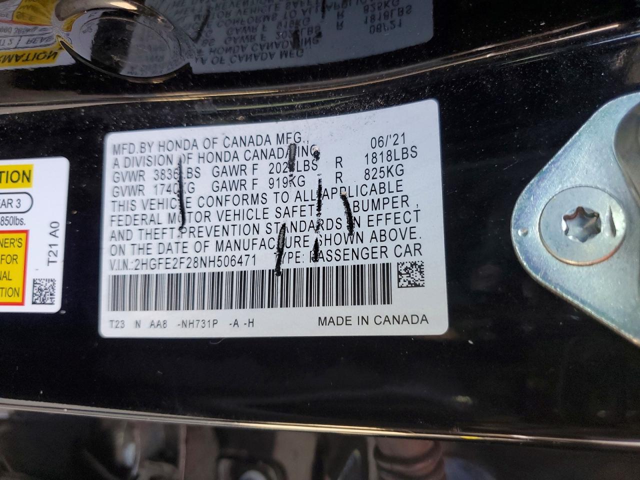 2022 Honda Civic Lx Black vin: 2HGFE2F28NH506471